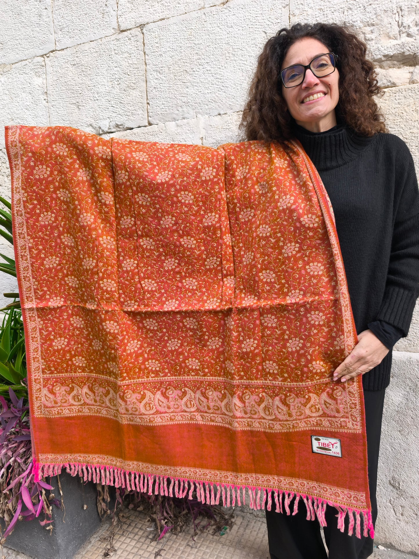 Scialle sciarpa stola Pashmina coperta lana di Yak calda Tibet 68B