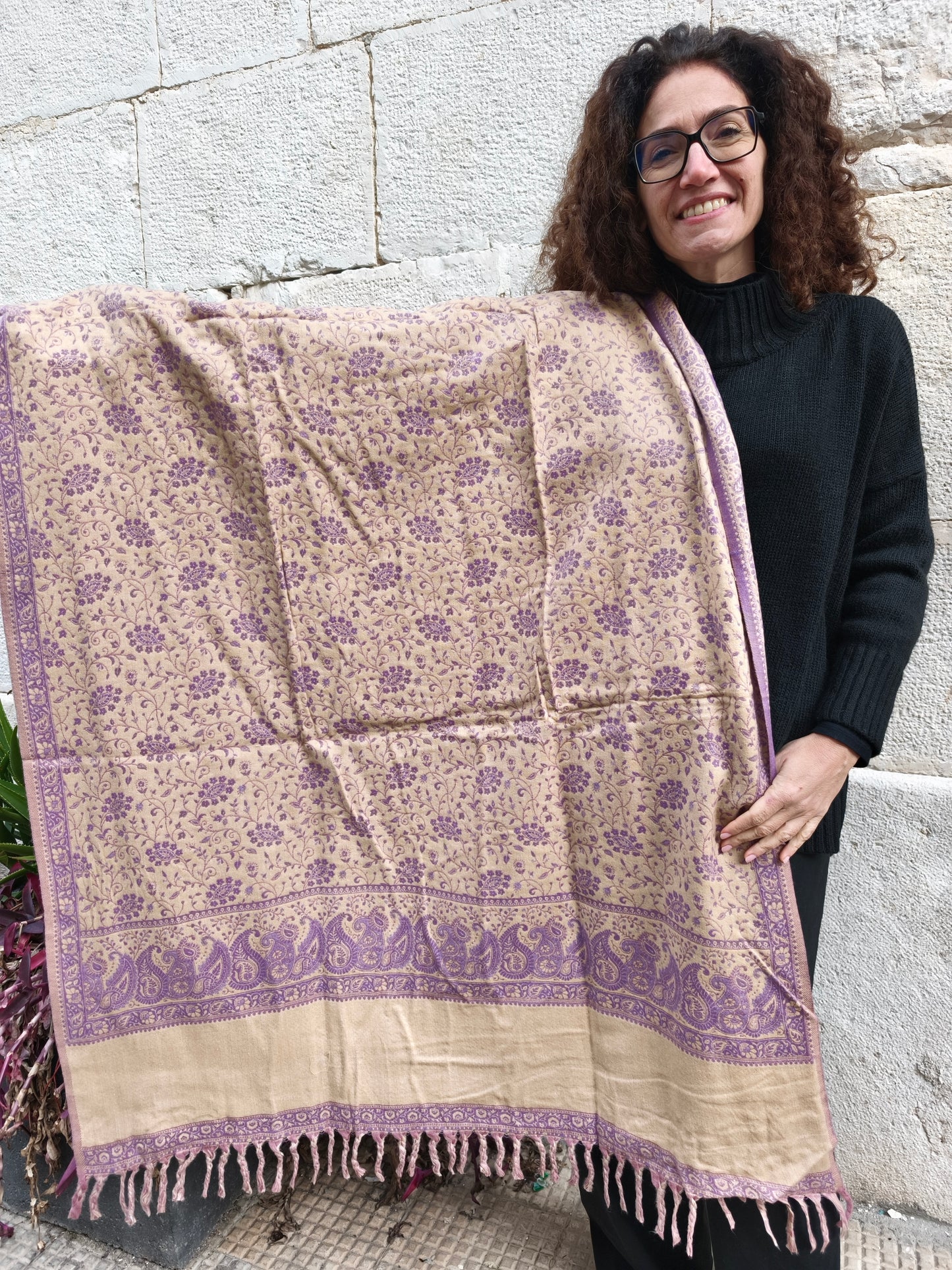 Scialle sciarpa stola Pashmina coperta lana di Yak calda Tibet 69B Difettato