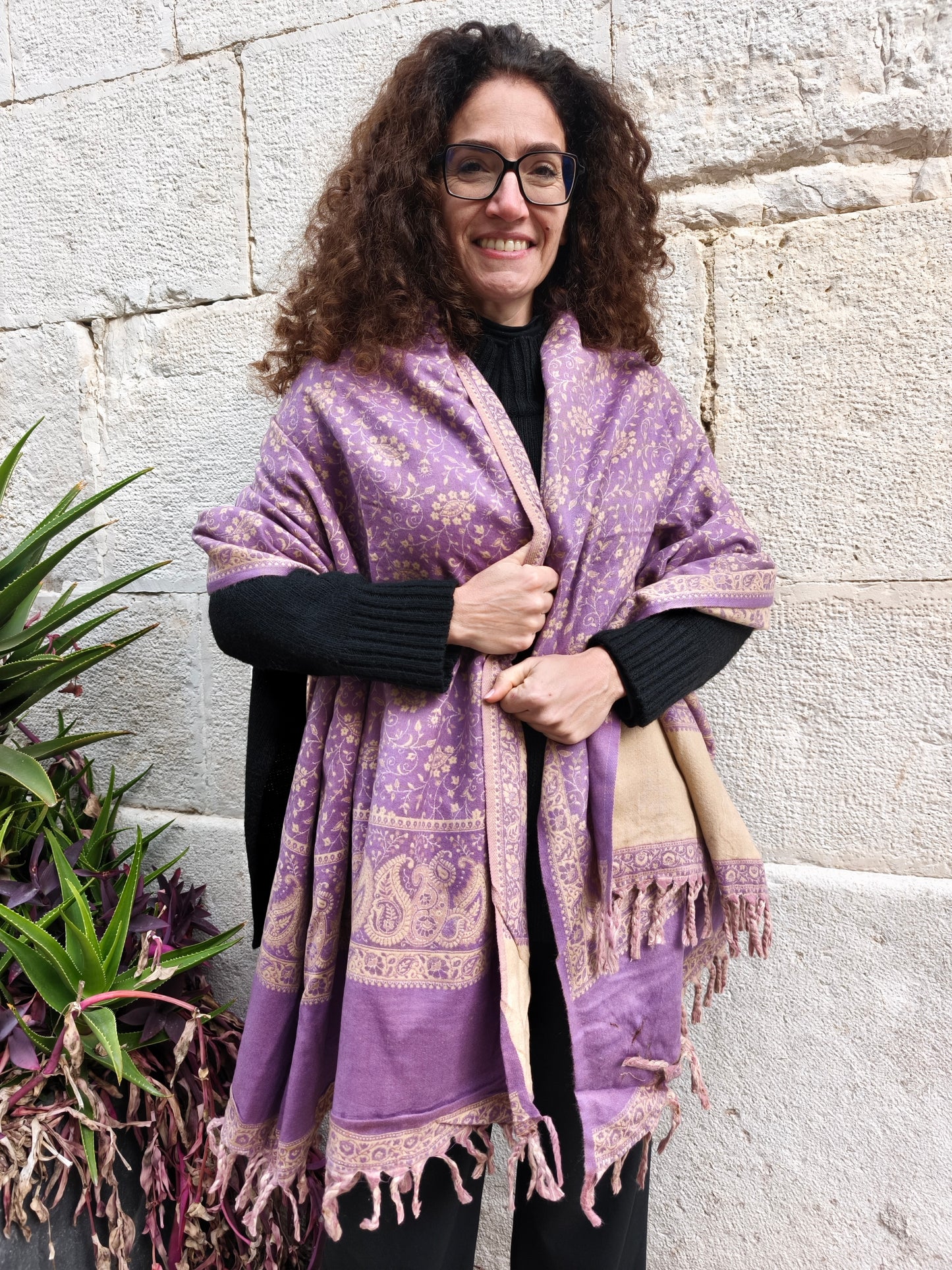 Scialle sciarpa stola Pashmina coperta lana di Yak calda Tibet 69B Difettato