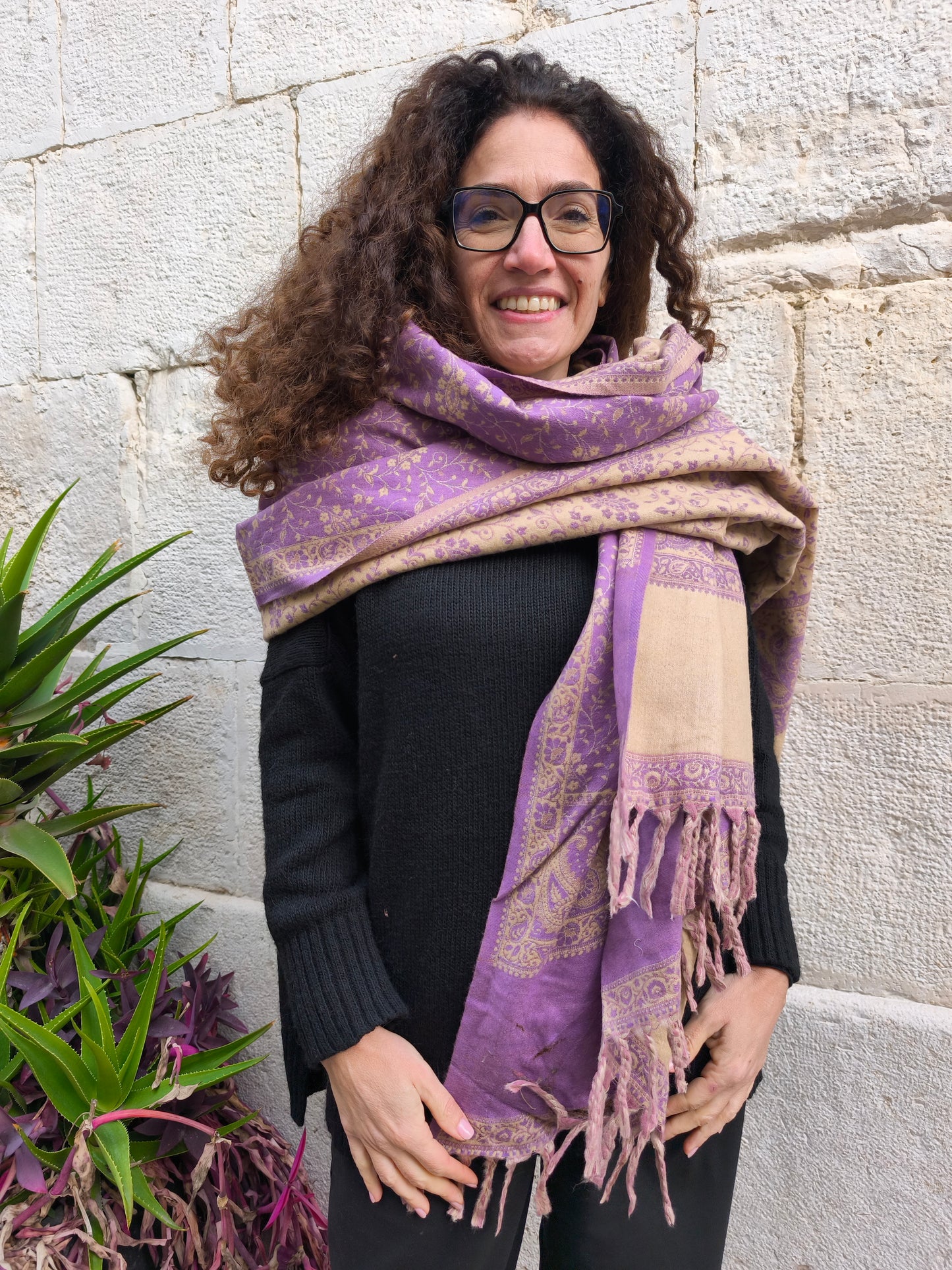 Scialle sciarpa stola Pashmina coperta lana di Yak calda Tibet 69B Difettato