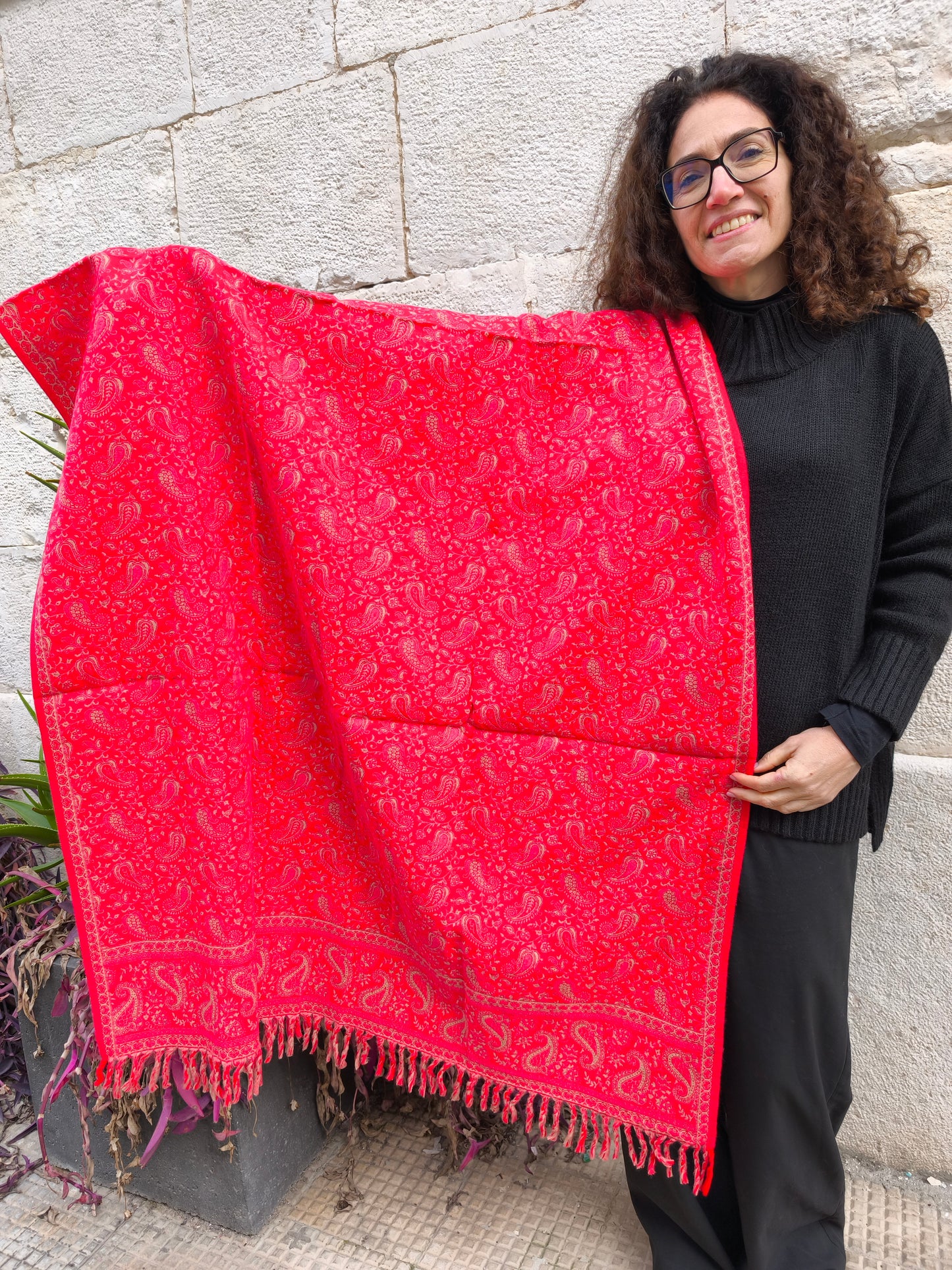 Scialle sciarpa stola Pashmina coperta lana di Yak calda Tibet 77B Difettato