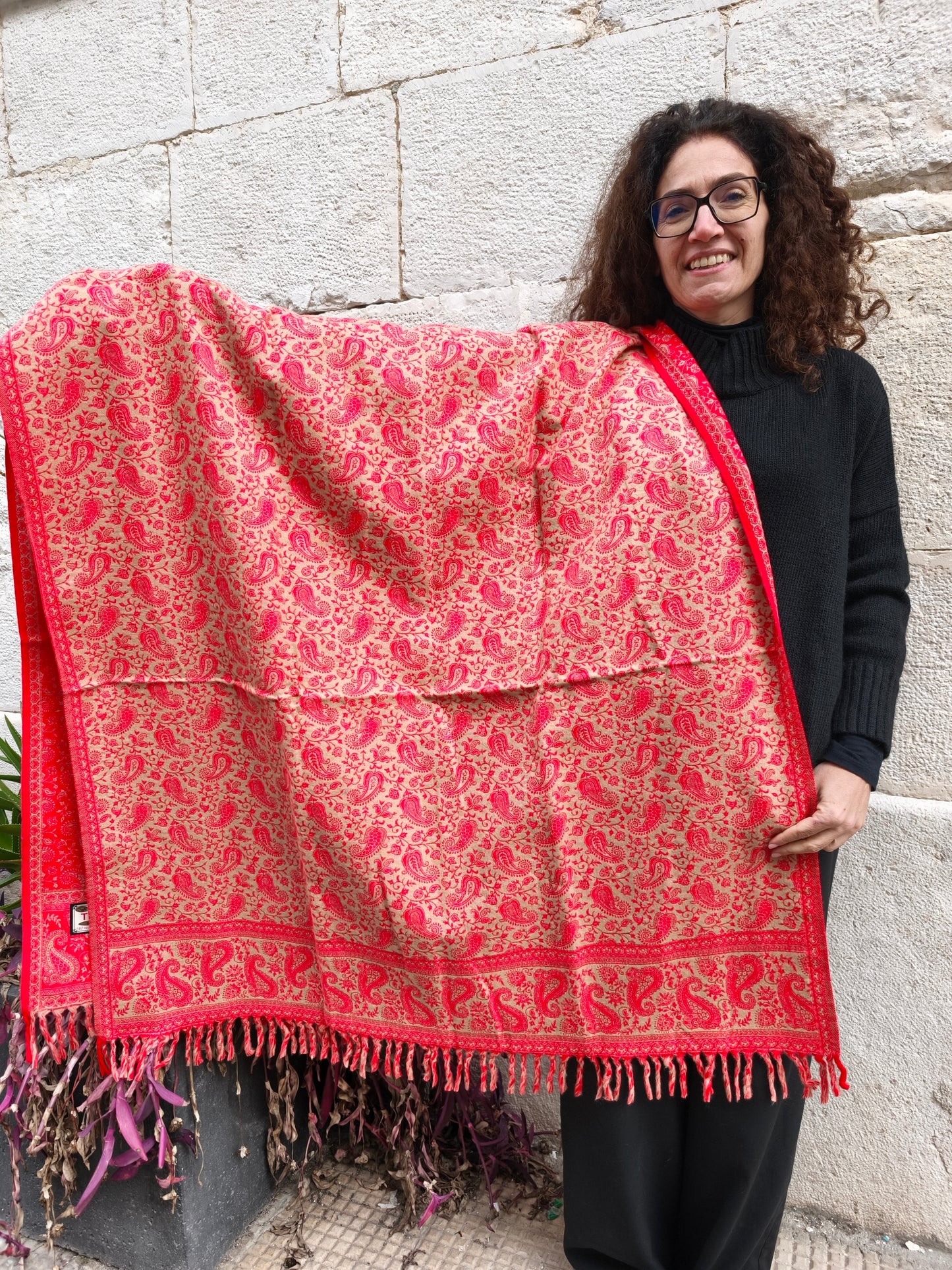 Scialle sciarpa stola Pashmina coperta lana di Yak calda Tibet 77B Difettato