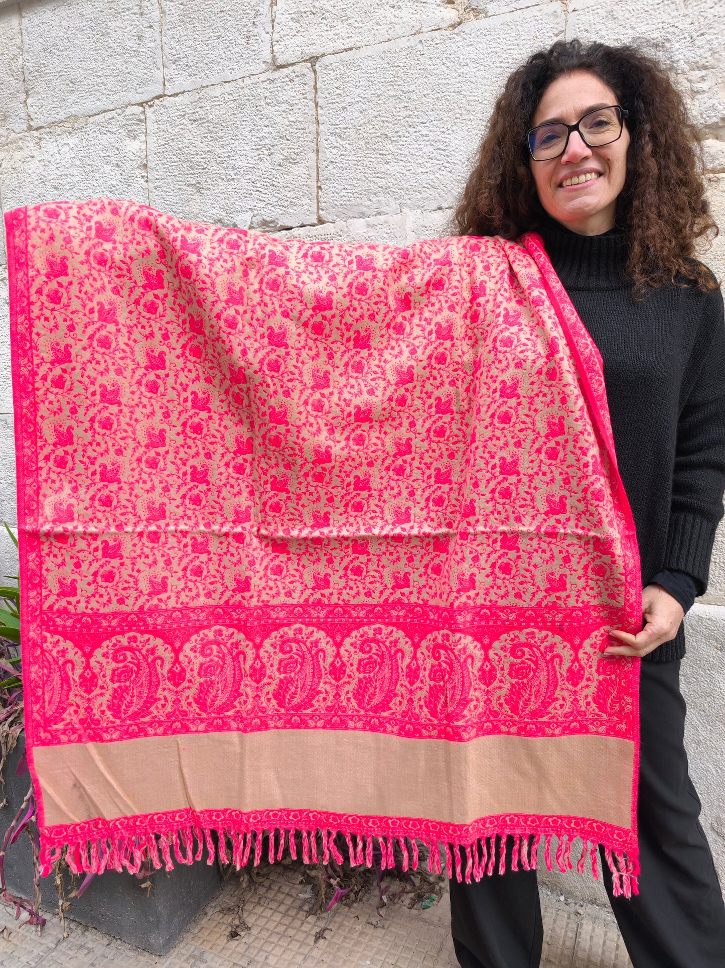 Scialle sciarpa stola Pashmina coperta lana di Yak calda Tibet 80B Difettato