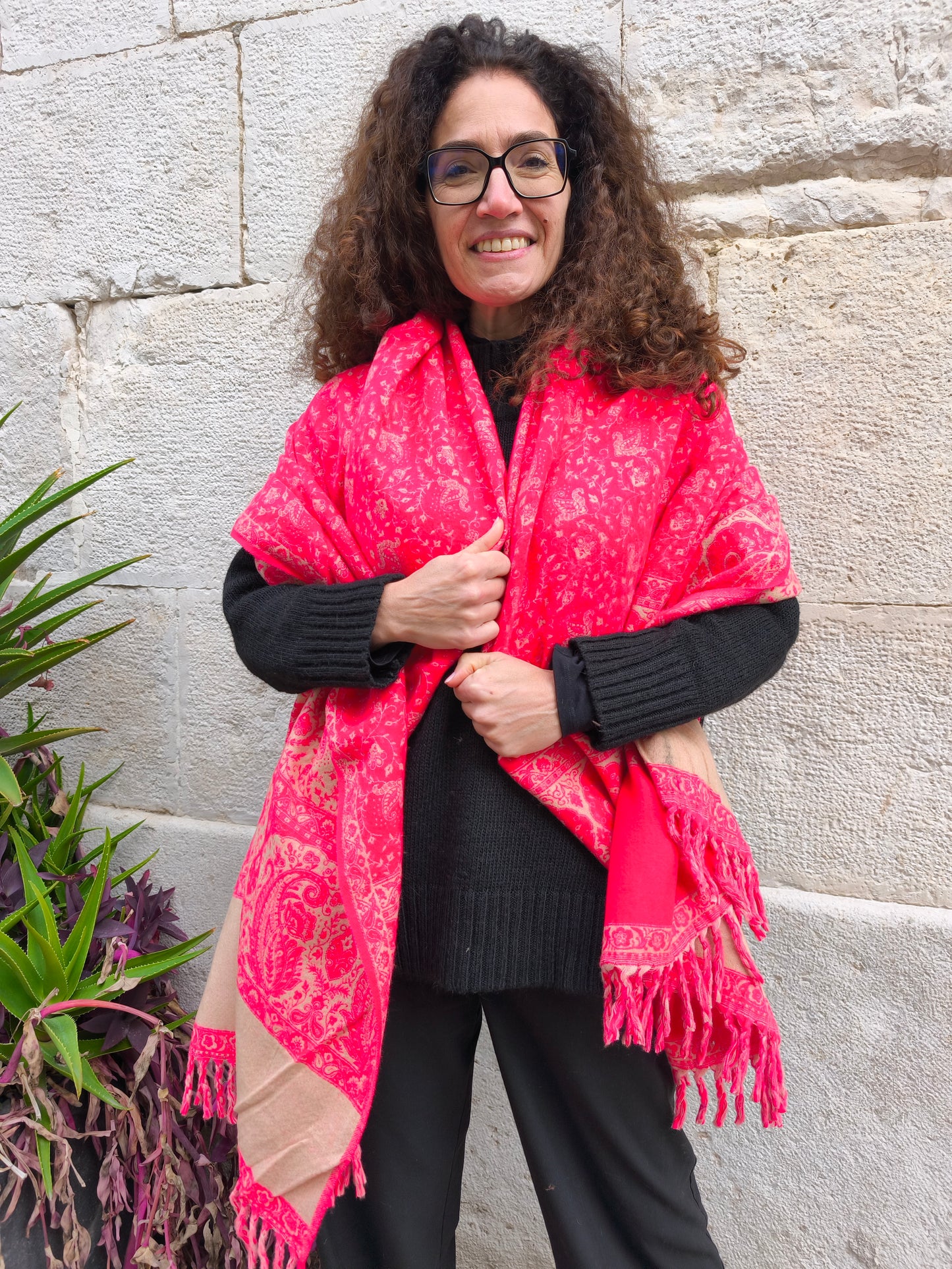 Scialle sciarpa stola Pashmina coperta lana di Yak calda Tibet 80B Difettato