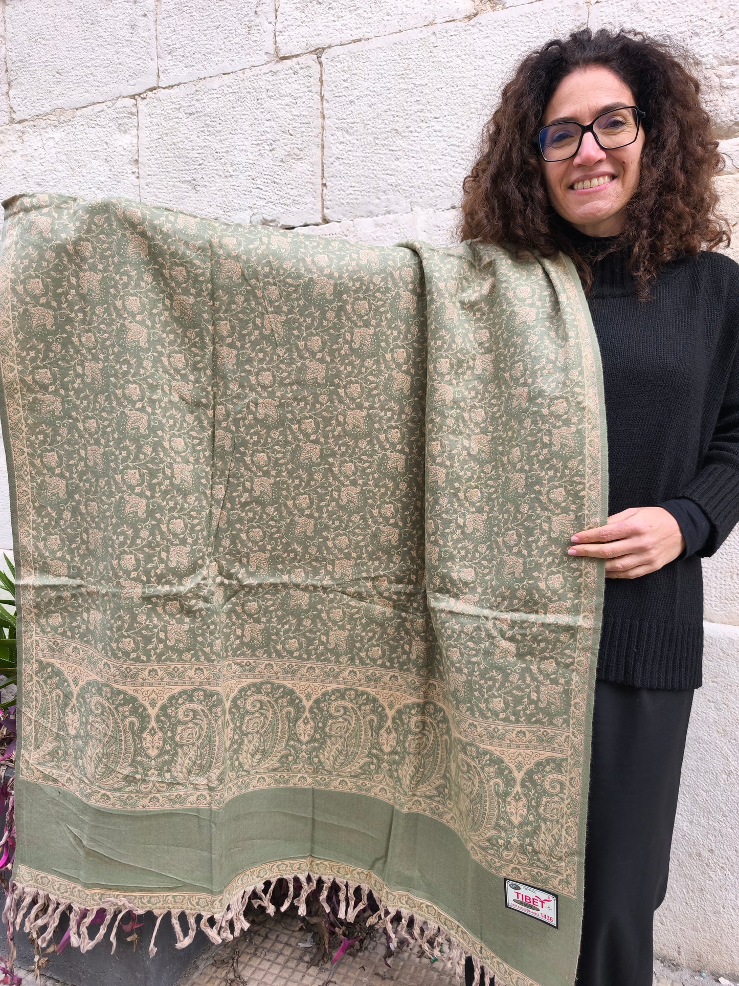 Scialle sciarpa stola Pashmina coperta lana di Yak calda Tibet 83B Difettato