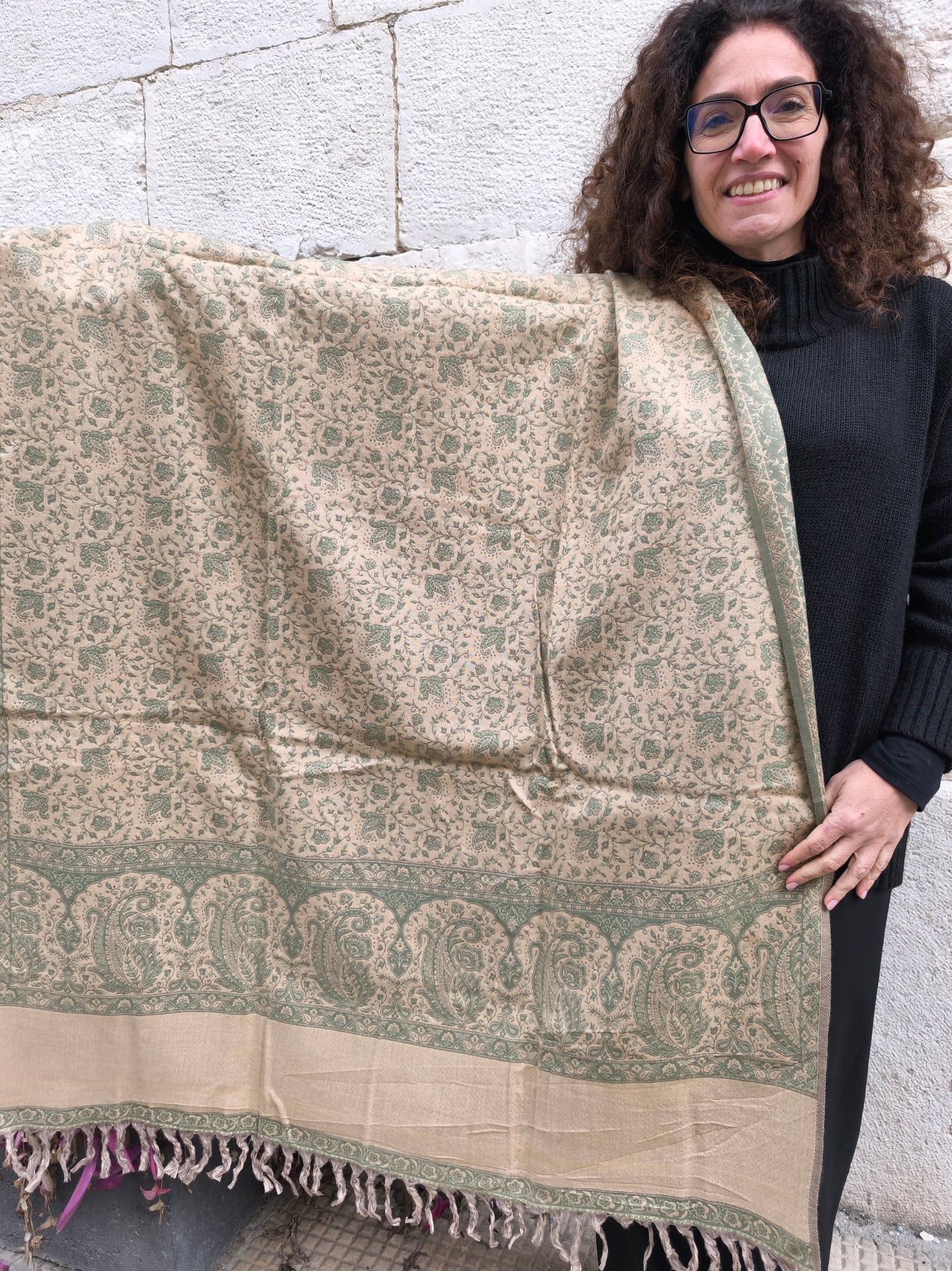 Scialle sciarpa stola Pashmina coperta lana di Yak calda Tibet 83B Difettato