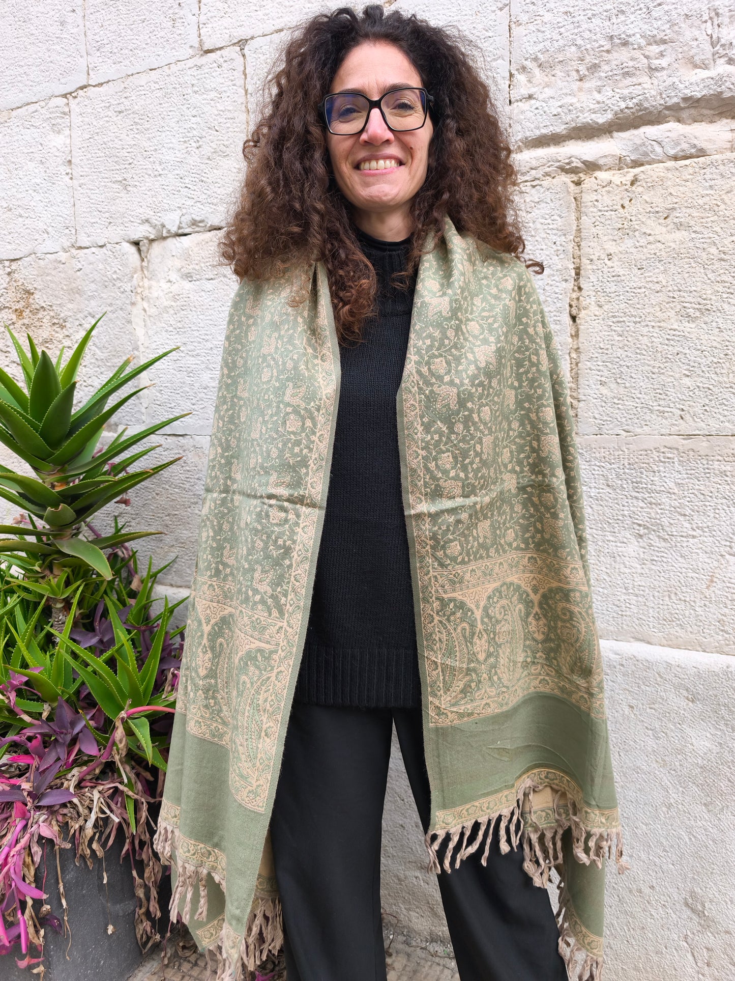 Scialle sciarpa stola Pashmina coperta lana di Yak calda Tibet 83B Difettato