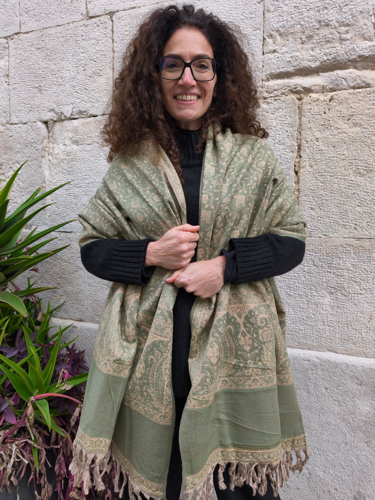 Scialle sciarpa stola Pashmina coperta lana di Yak calda Tibet 83B Difettato