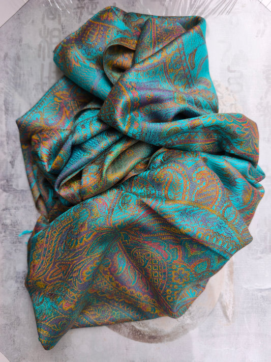 Pashmina Foulard Sciarpa Seta 100% India cm 195X75 2S