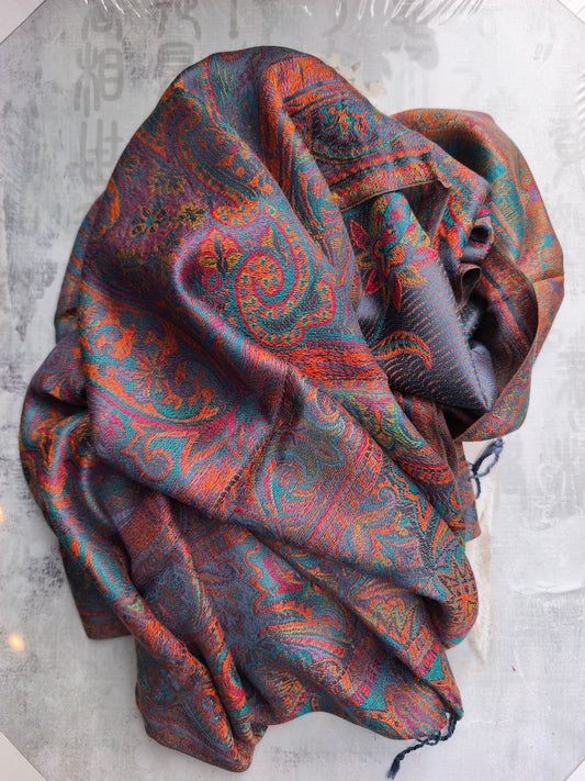 Pashmina Foulard Sciarpa Seta 100% India cm 195X75 6S