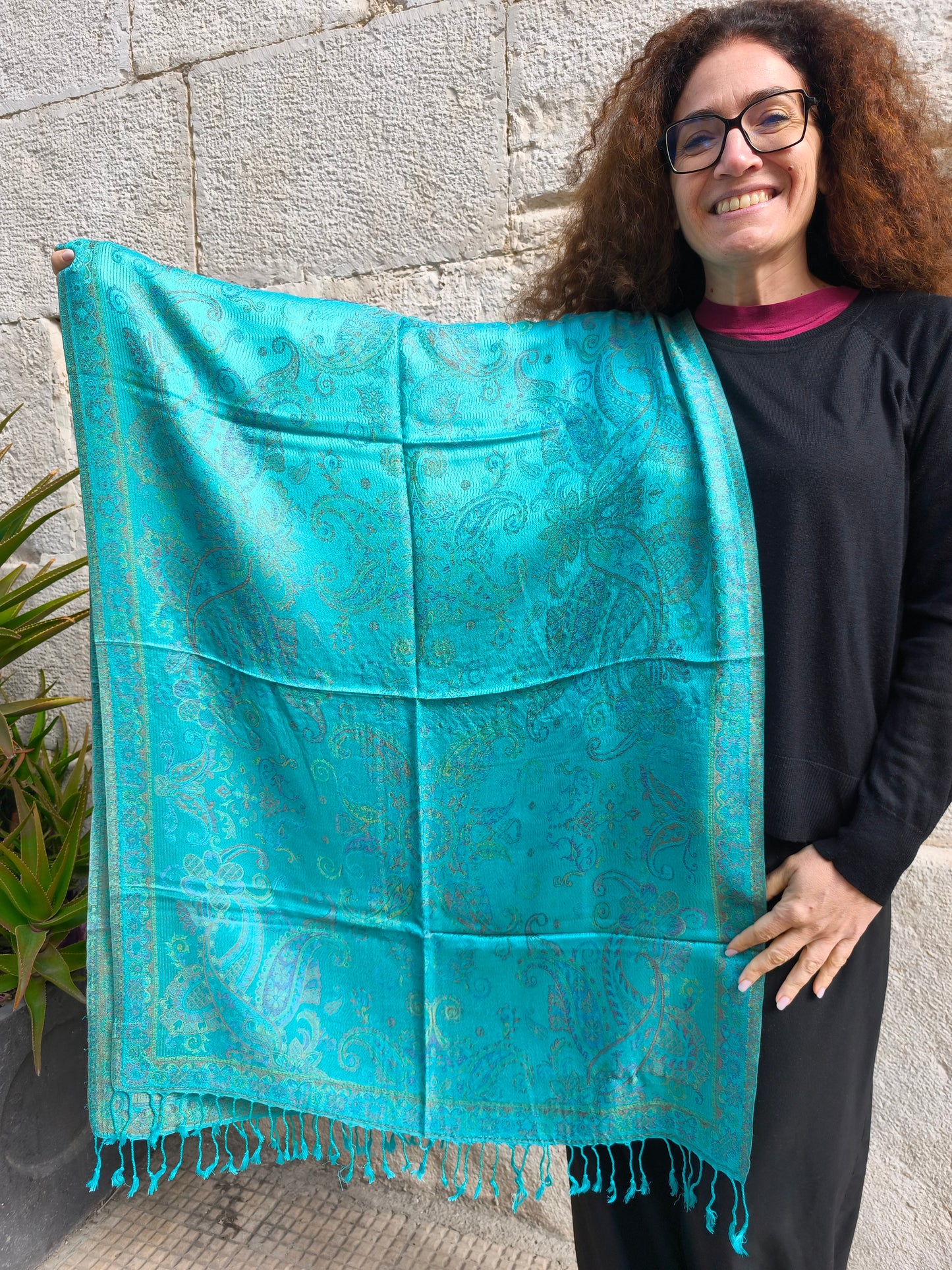 Pashmina Foulard Scarf Silk 100% India cm 195X75 7S