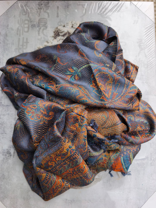Pashmina Foulard Sciarpa Seta 100% India cm 195X75 8S