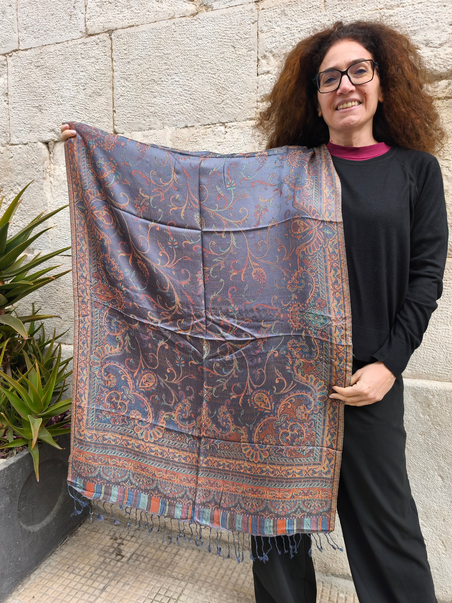 Pashmina Foulard Sciarpa Seta 100% India cm 195X75 8S