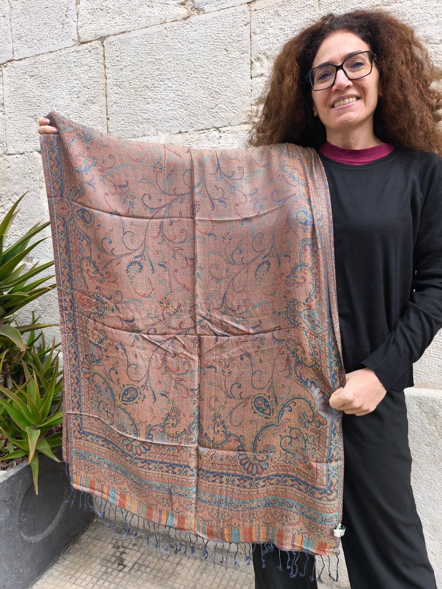 Pashmina Foulard Sciarpa Seta 100% India cm 195X75 8S