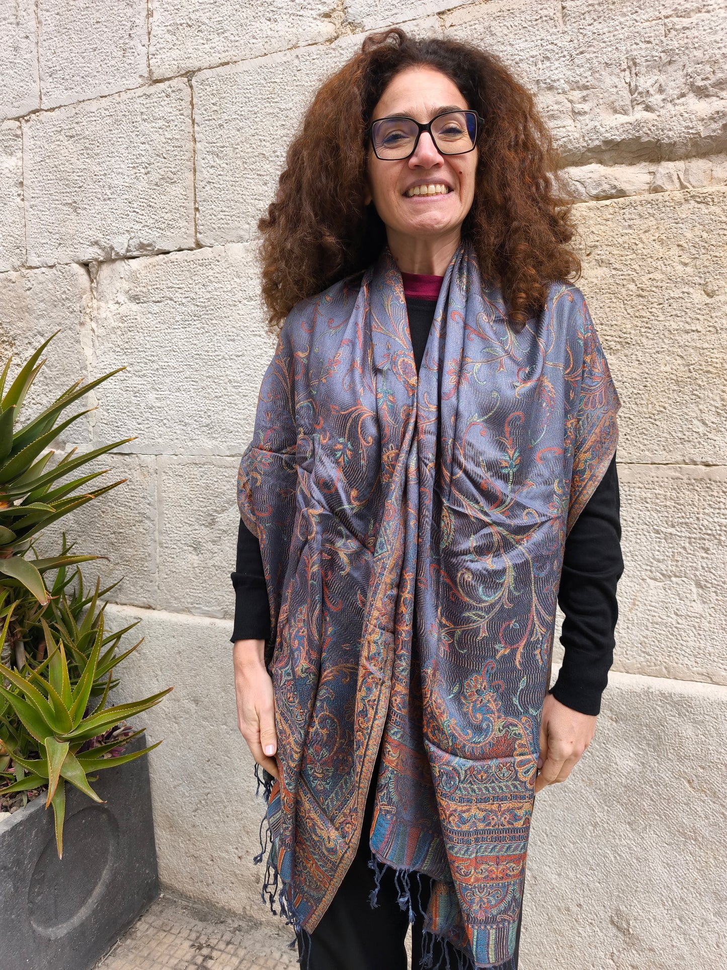 Pashmina Foulard Sciarpa Seta 100% India cm 195X75 8S