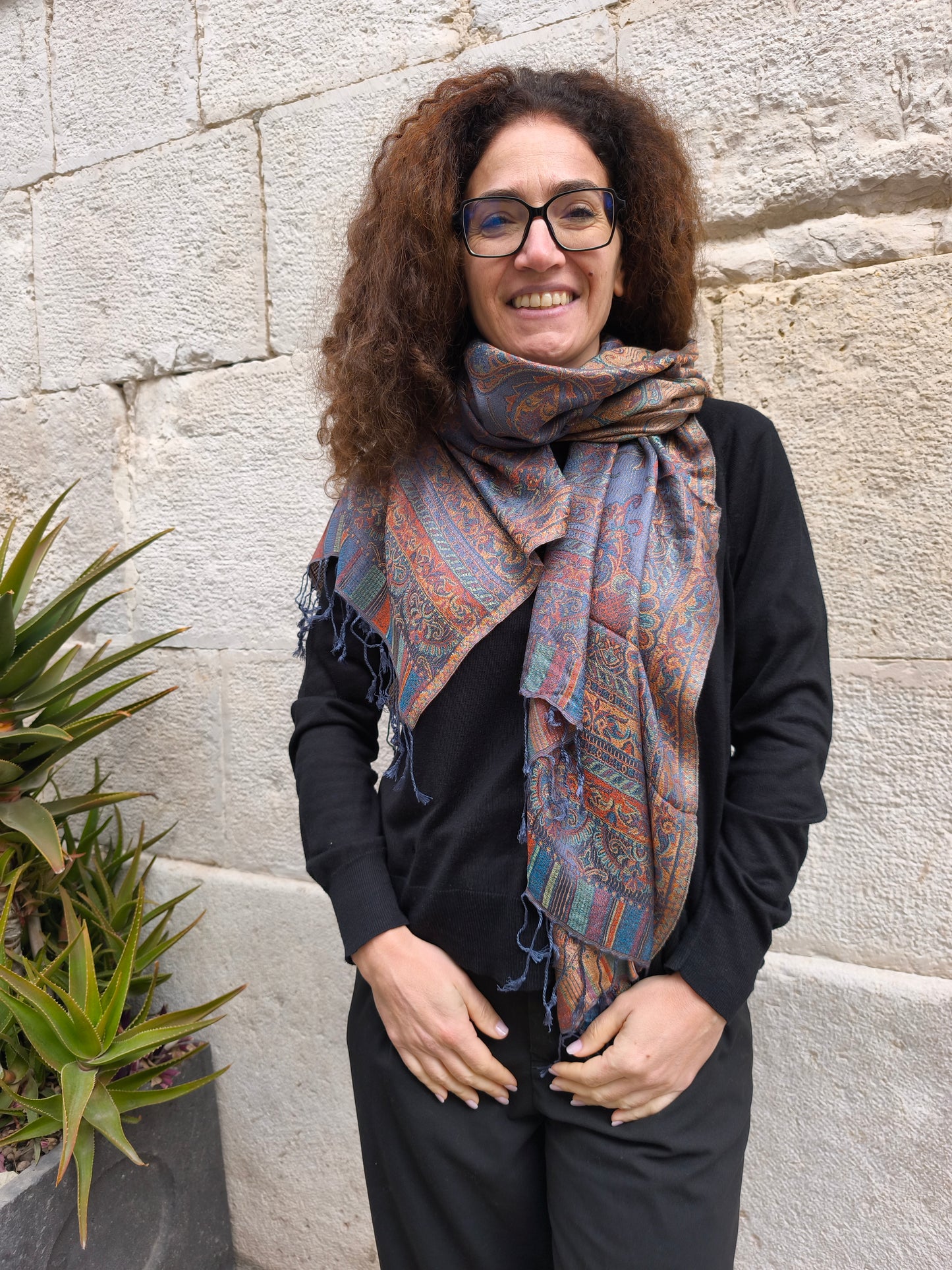 Pashmina Foulard Sciarpa Seta 100% India cm 195X75 8S