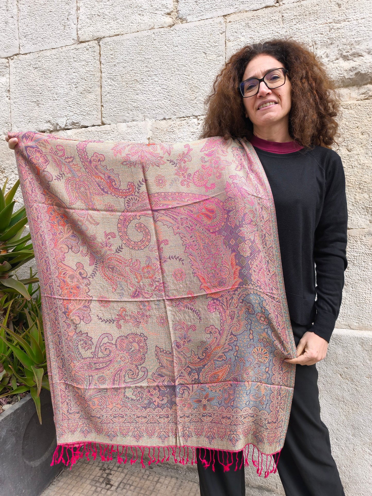 Pashmina Foulard Sciarpa Seta 100% India cm 195X75 9S