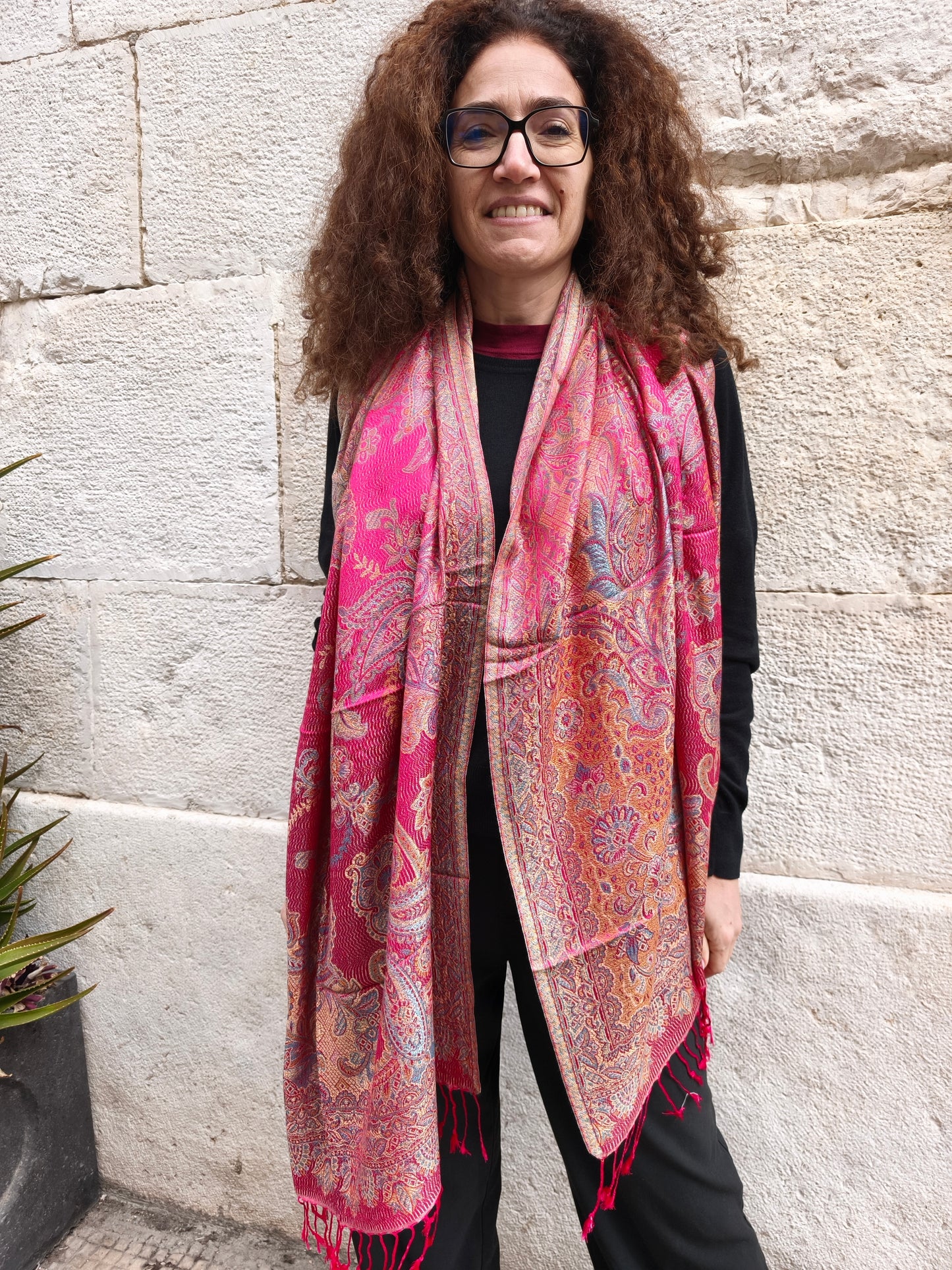 Pashmina Foulard Sciarpa Seta 100% India cm 195X75 9S