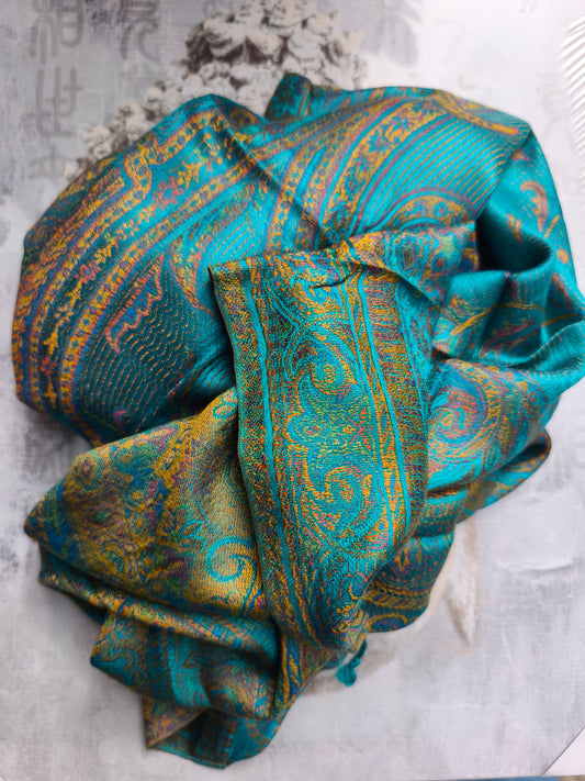 Pashmina Foulard Sciarpa Seta 100% India cm 195X75 10S