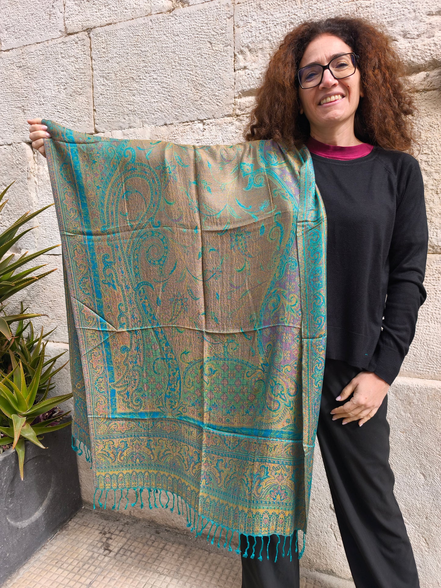 Pashmina Foulard Sciarpa Seta 100% India cm 195X75 10S