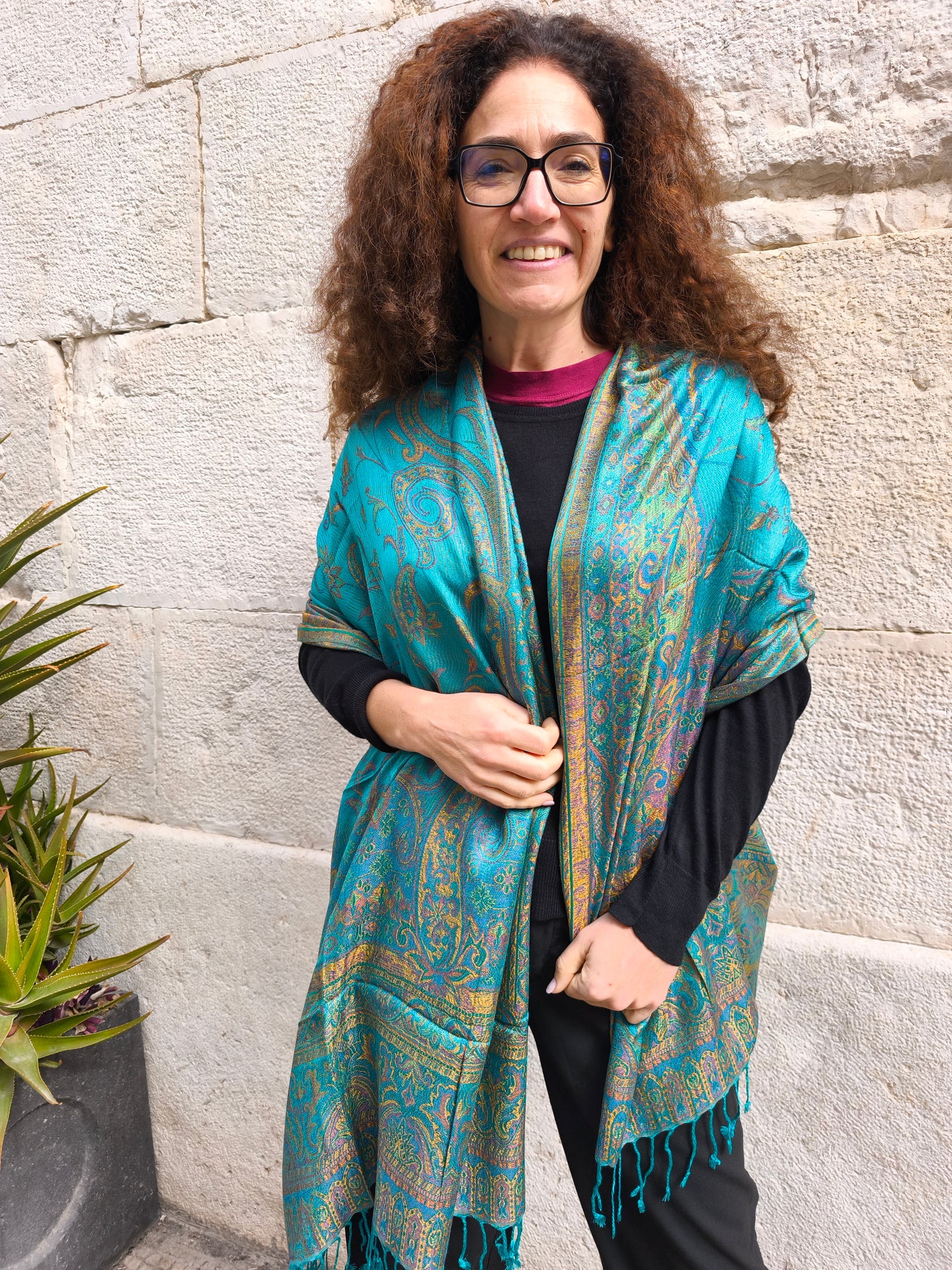 Pashmina Foulard Sciarpa Seta 100% India cm 195X75 10S