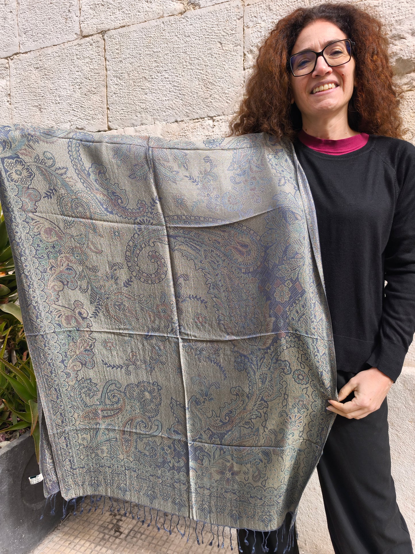 Pashmina Foulard Sciarpa Seta 100% India cm 195X75 11S