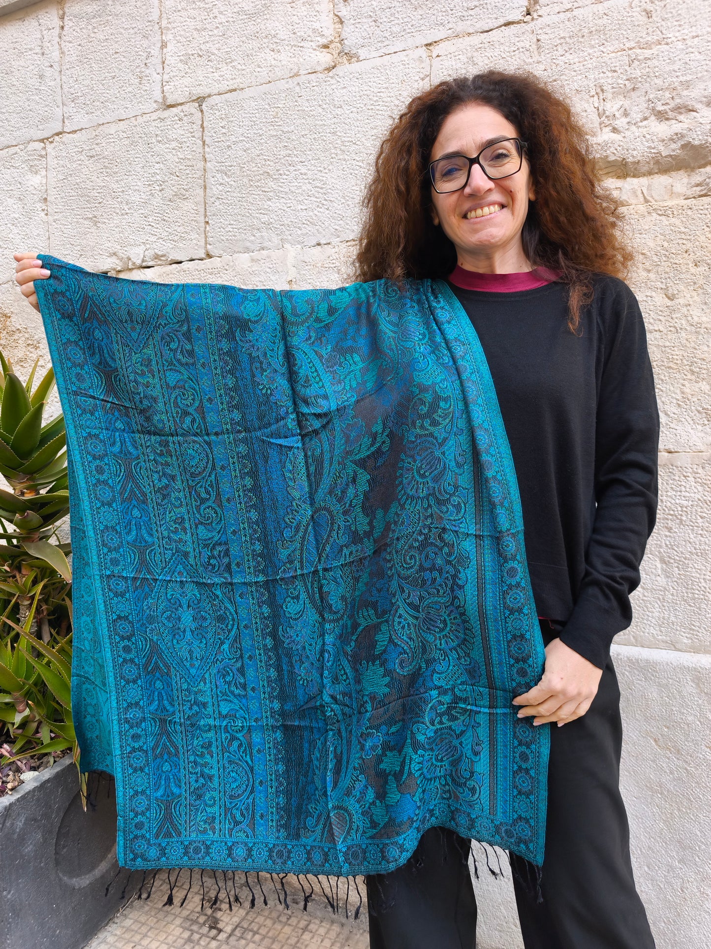 Pashmina Foulard Sciarpa Seta 100% India cm 195X75 12S