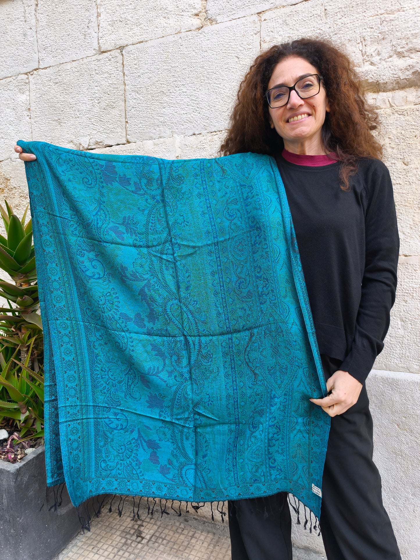 Pashmina Foulard Sciarpa Seta 100% India cm 195X75 12S