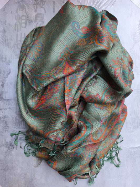 Pashmina Foulard Sciarpa Seta 100% India cm 195X75 13S