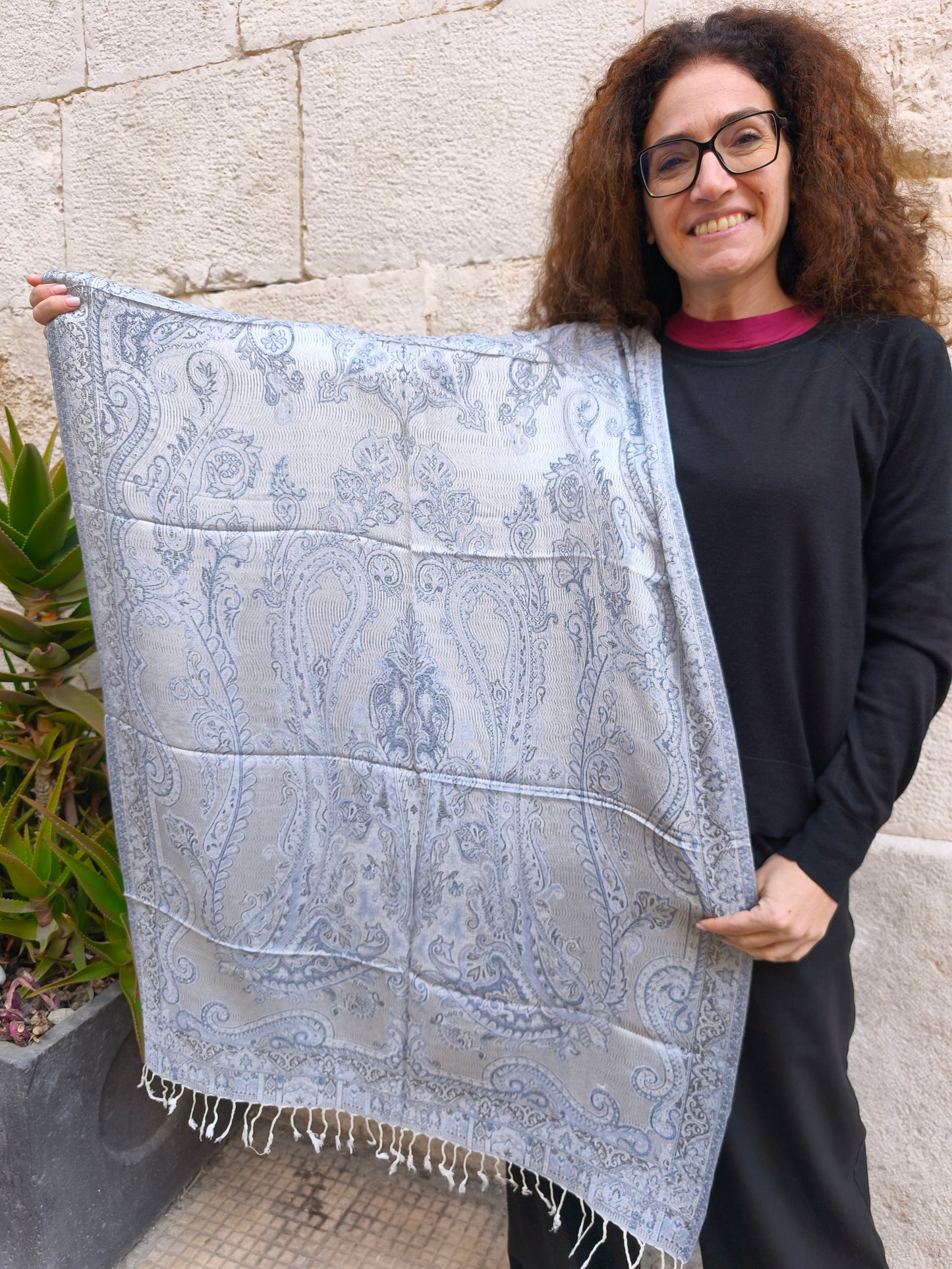 Pashmina Foulard Sciarpa Seta 100% India cm 195X75 14S