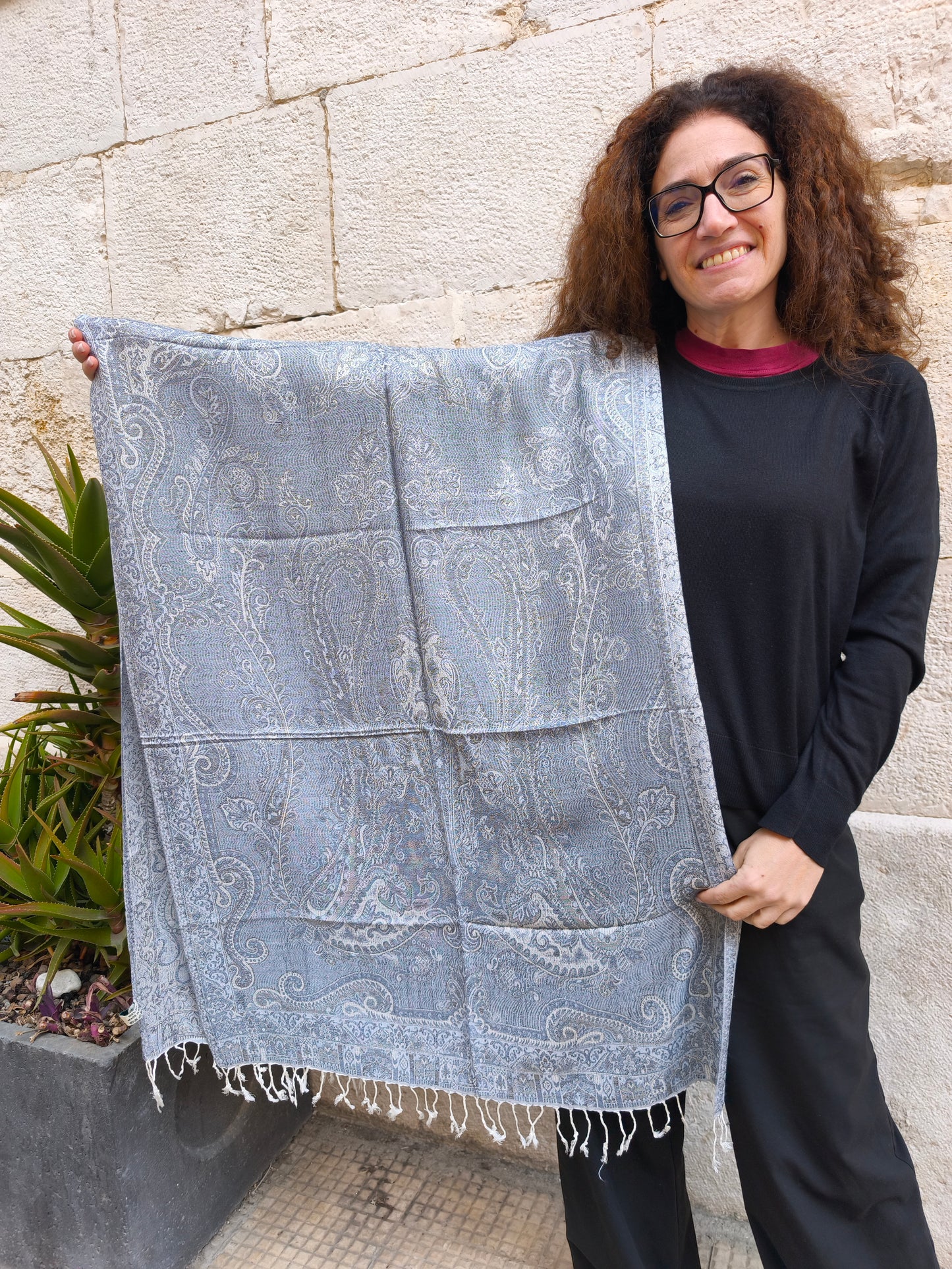 Pashmina Foulard Sciarpa Seta 100% India cm 195X75 14S