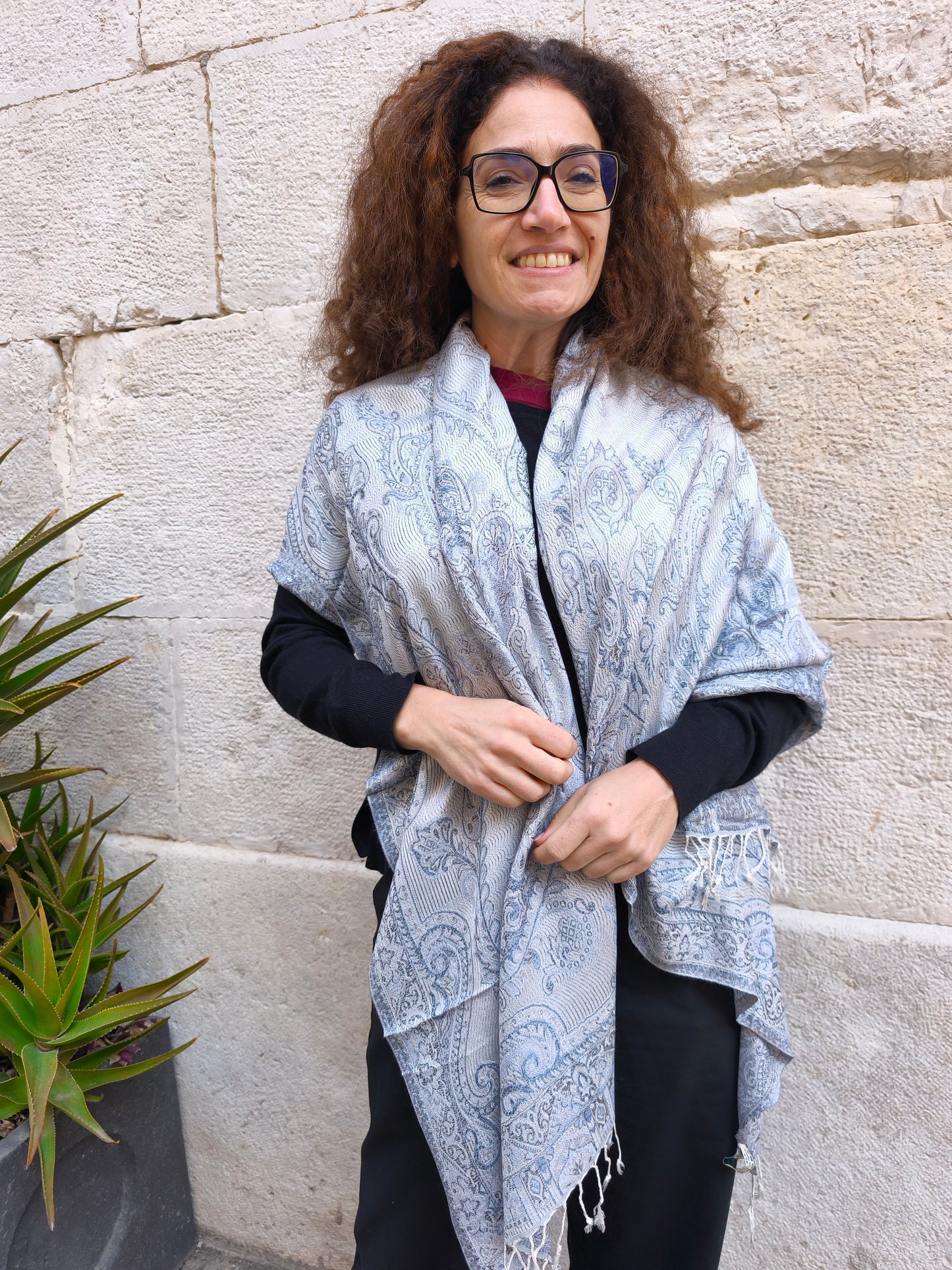 Pashmina Foulard Sciarpa Seta 100% India cm 195X75 14S