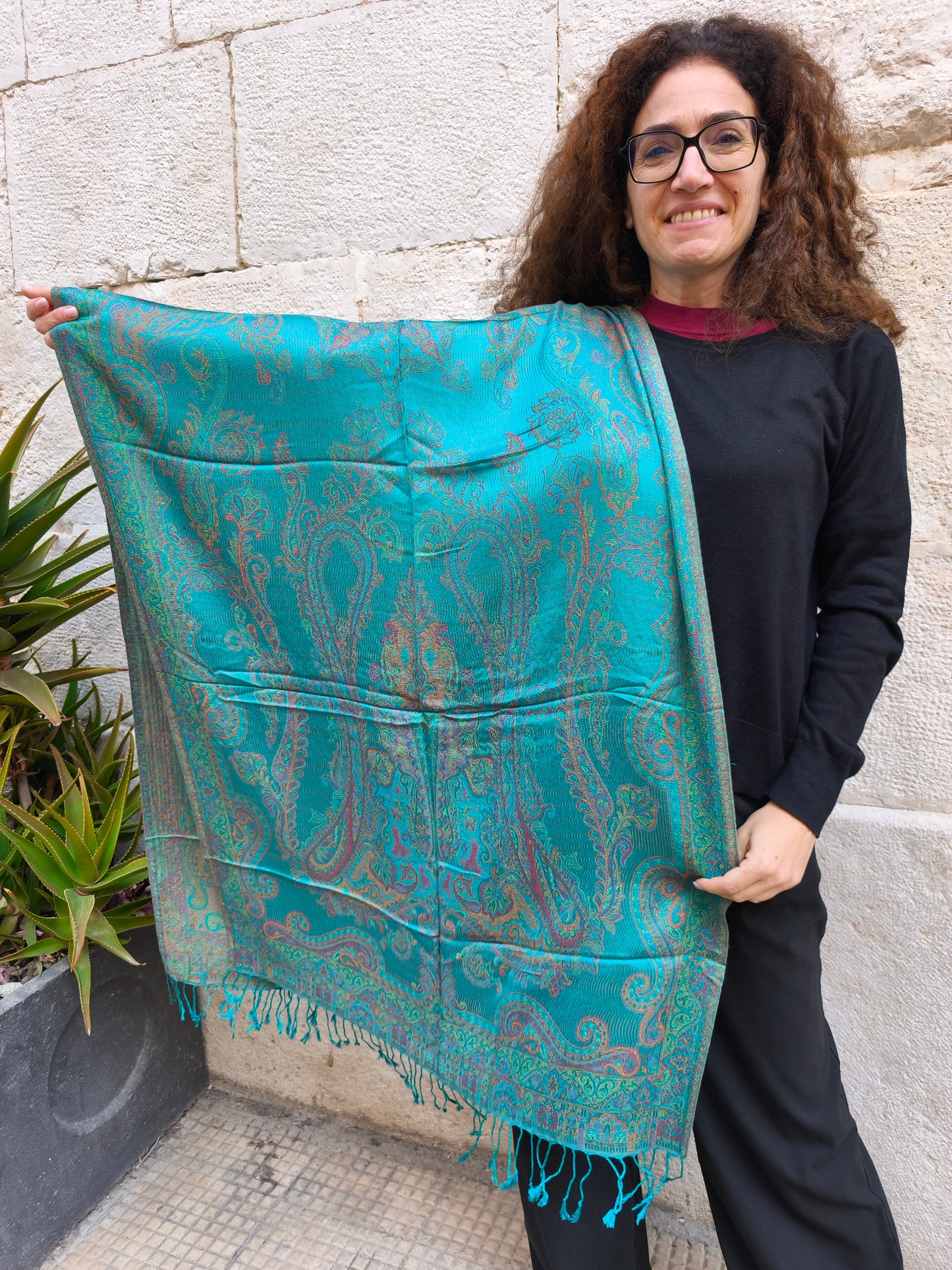 Pashmina Foulard Scarf 100% Indian Silk cm 195X75 15S