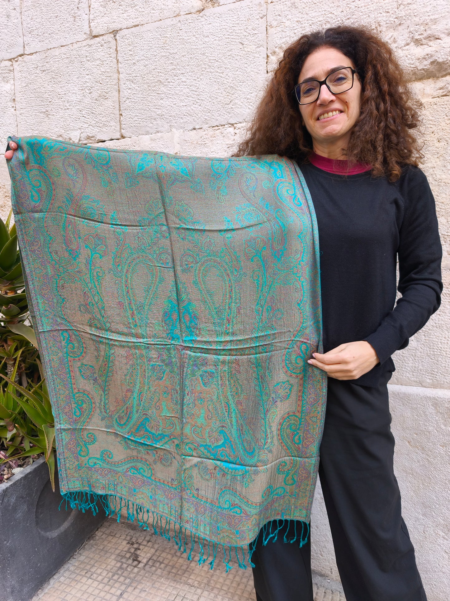 Pashmina Foulard Scarf 100% Indian Silk cm 195X75 15S