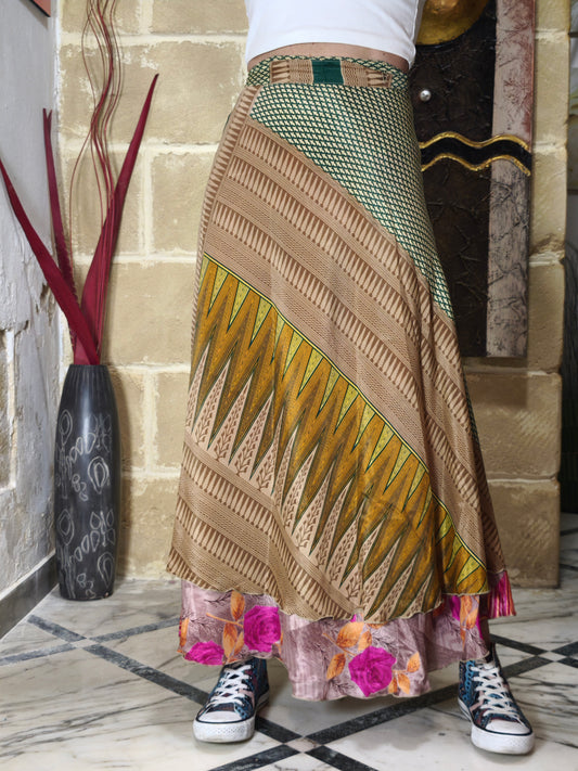 41K double-faced wrap flared skirt