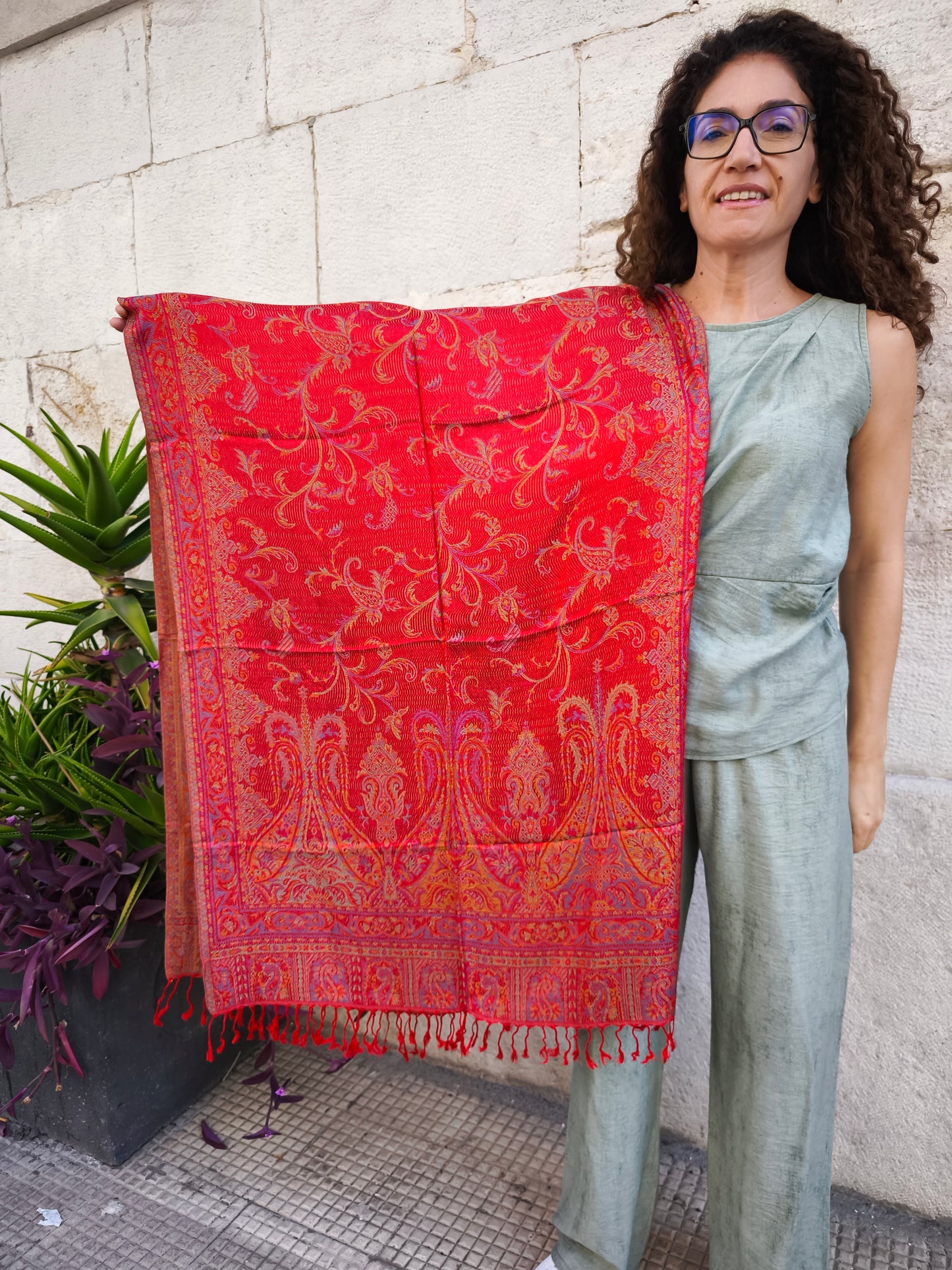 Pashmina Foulard Schal Seide 100% Indien cm 195X75 12S