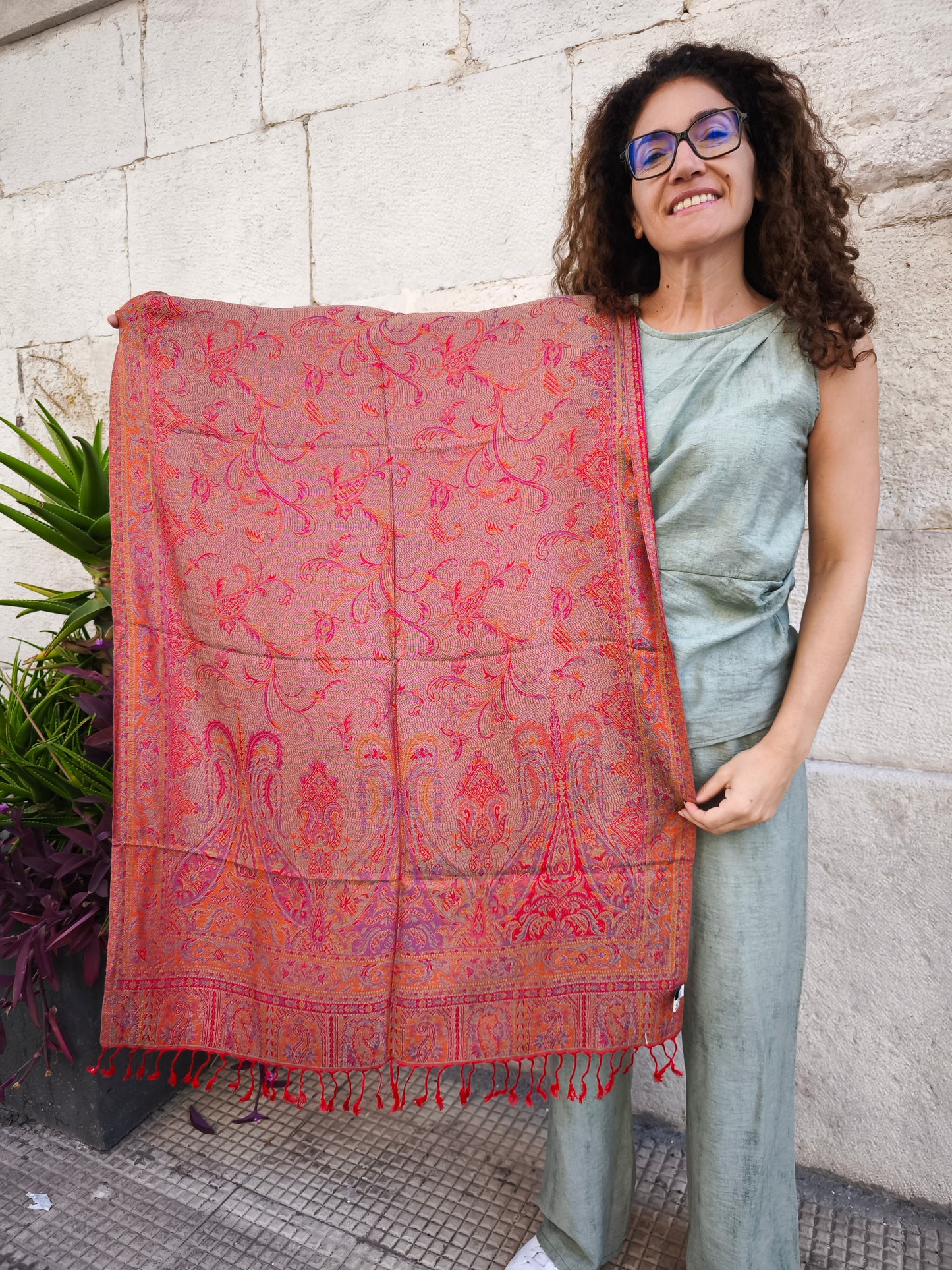 Pashmina Foulard Schal Seide 100% Indien cm 195X75 12S