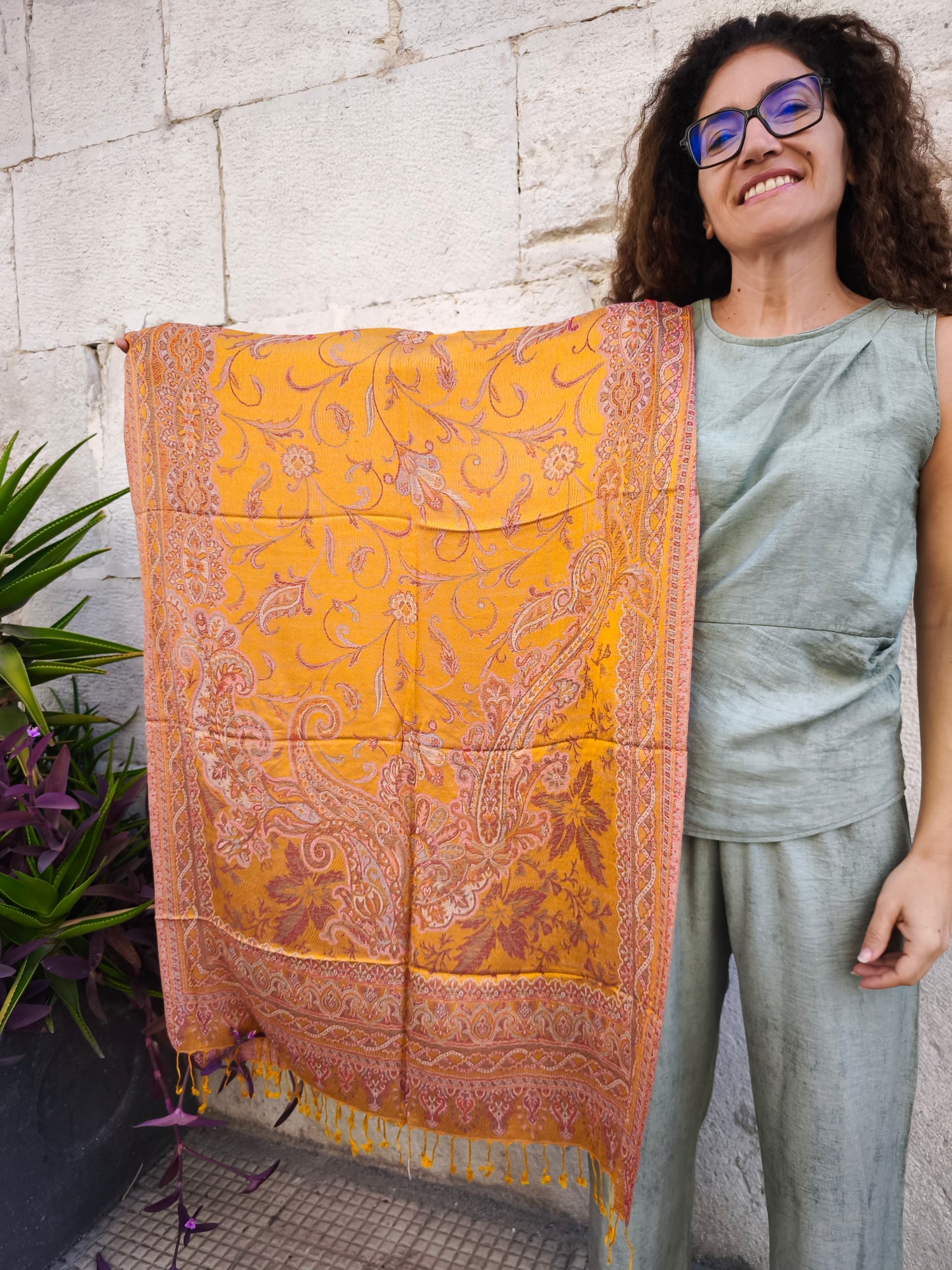 Pashmina Foulard Schal Seide 100% Indien 195X75 cm 13S