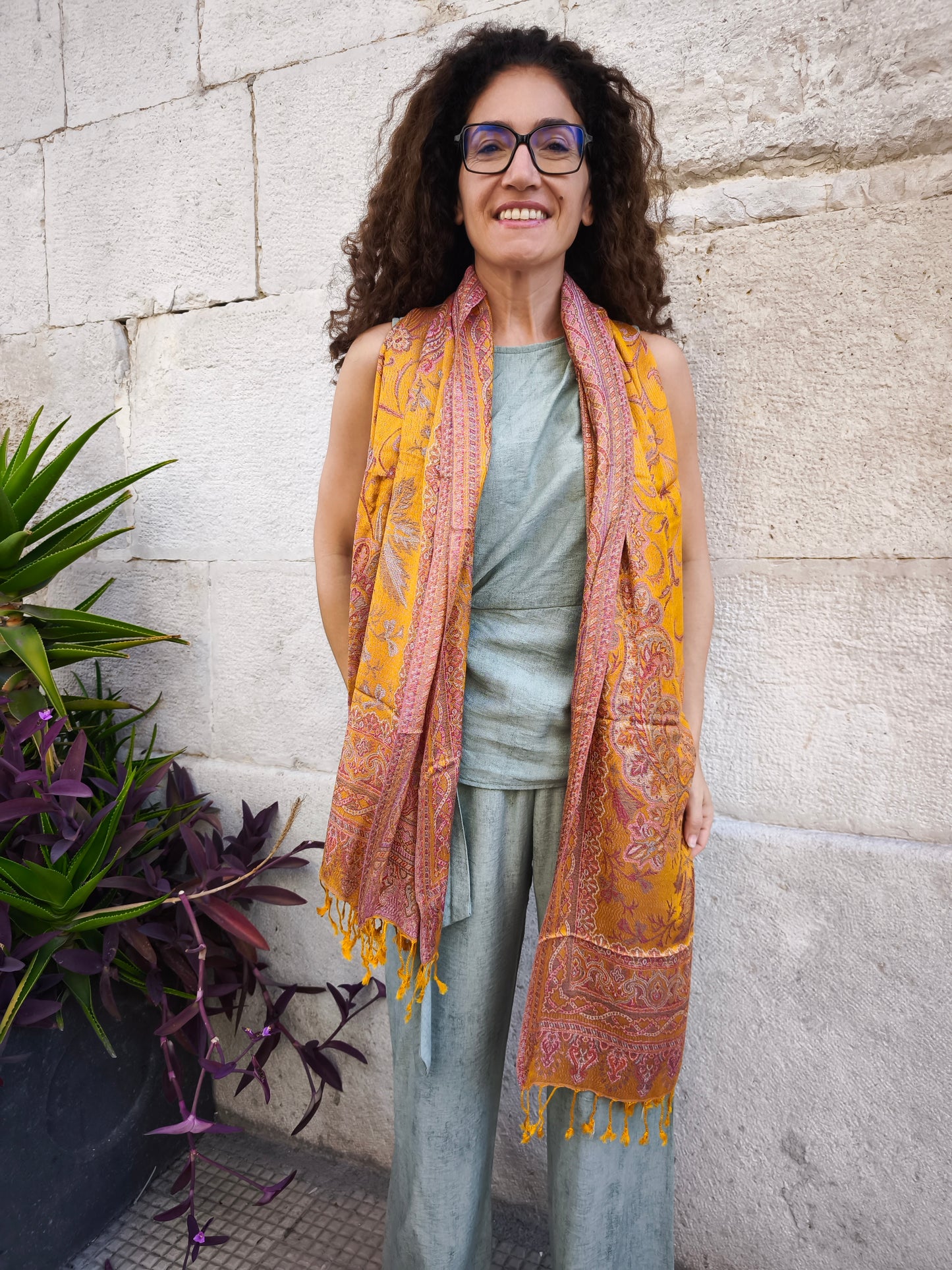 Pashmina Foulard Schal Seide 100% Indien 195X75 cm 13S