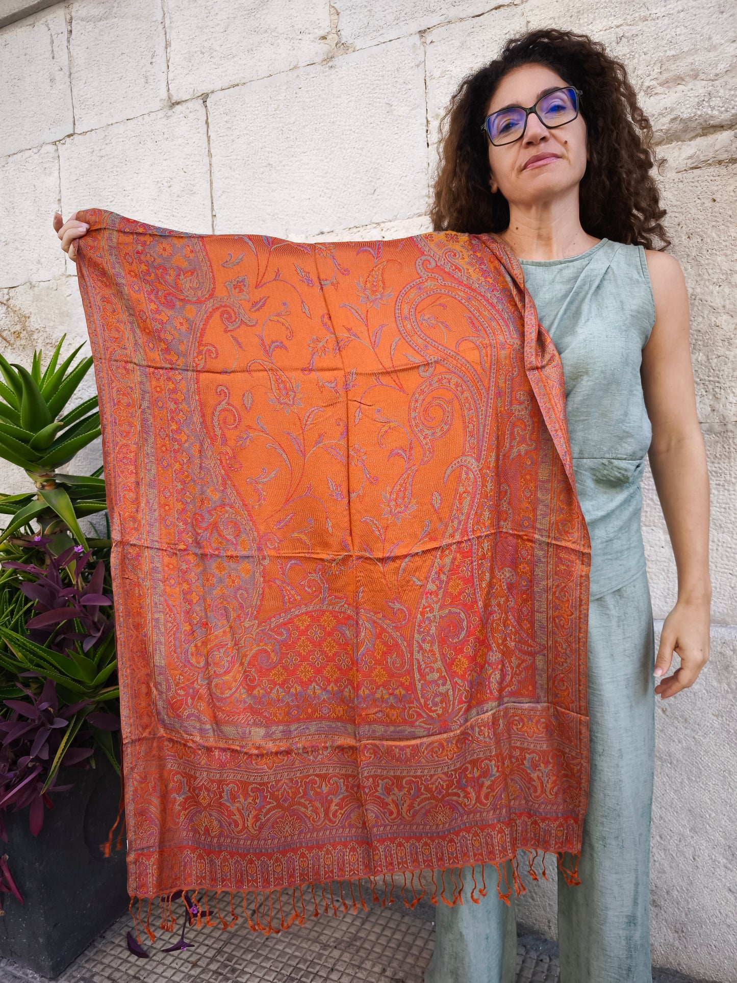 Pashmina Schal Halstuch 100% Seide Indien cm 195X75 14S