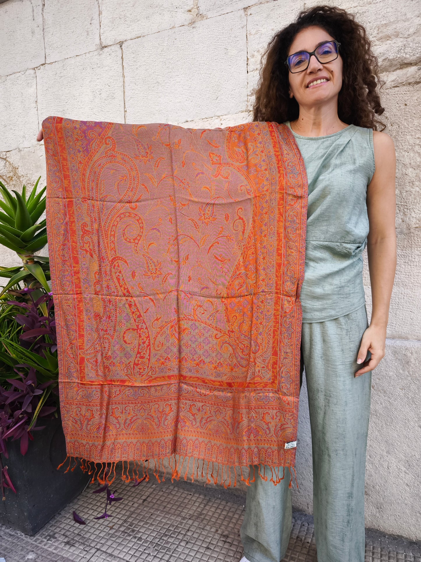 Pashmina Schal Halstuch 100% Seide Indien cm 195X75 14S