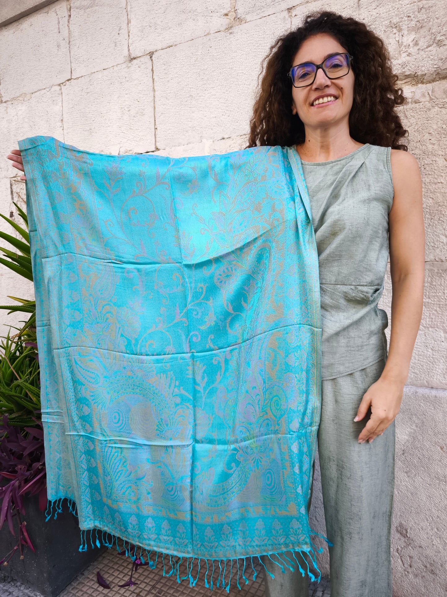 Pashmina Foulard Schal 100% Seide Indien 195X75 cm 16S