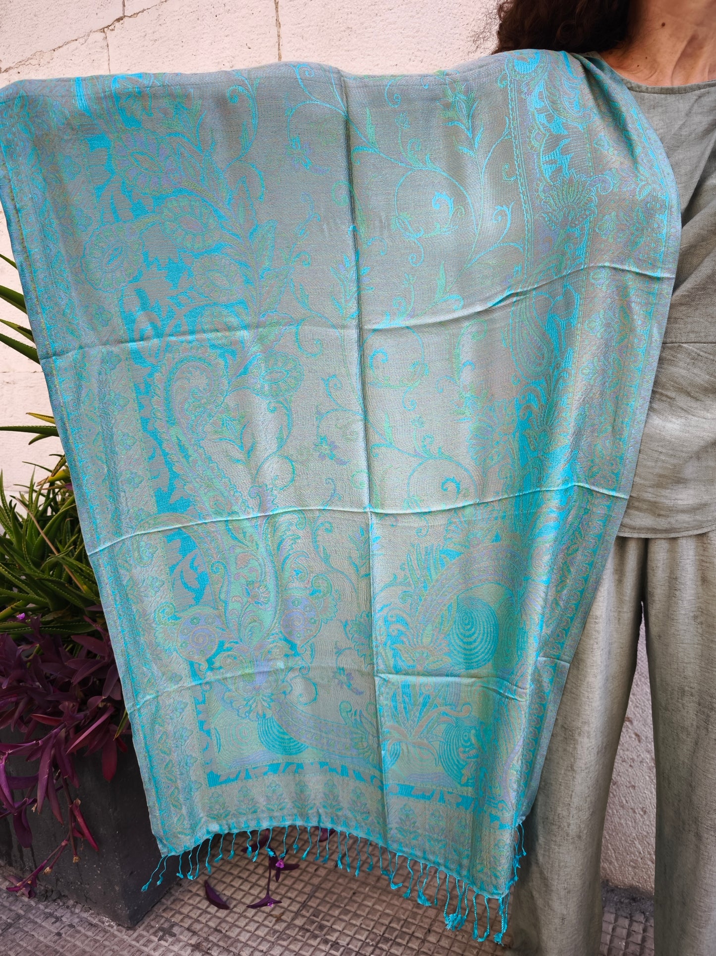 Pashmina Foulard Schal 100% Seide Indien 195X75 cm 16S
