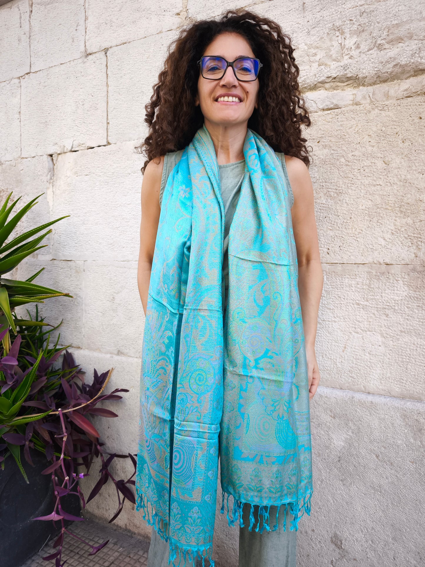 Pashmina Foulard Schal 100% Seide Indien 195X75 cm 16S