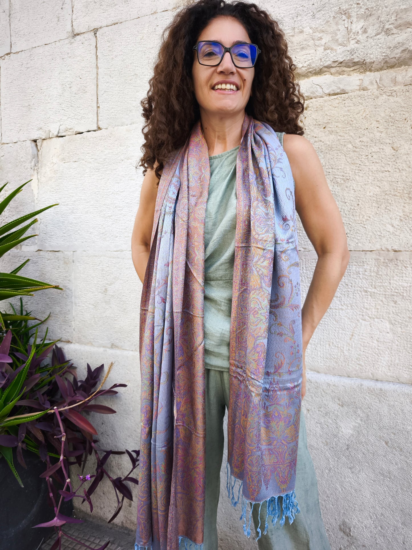 Pashmina Foulard Schal Seide 100% Indien 195X75 cm 18S
