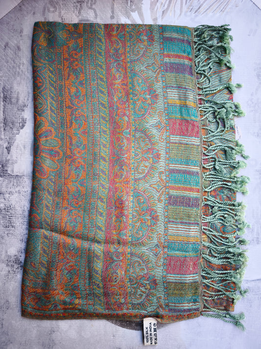 Pashmina Foulard Sciarpa Seta 100% India cm 195X75 21S