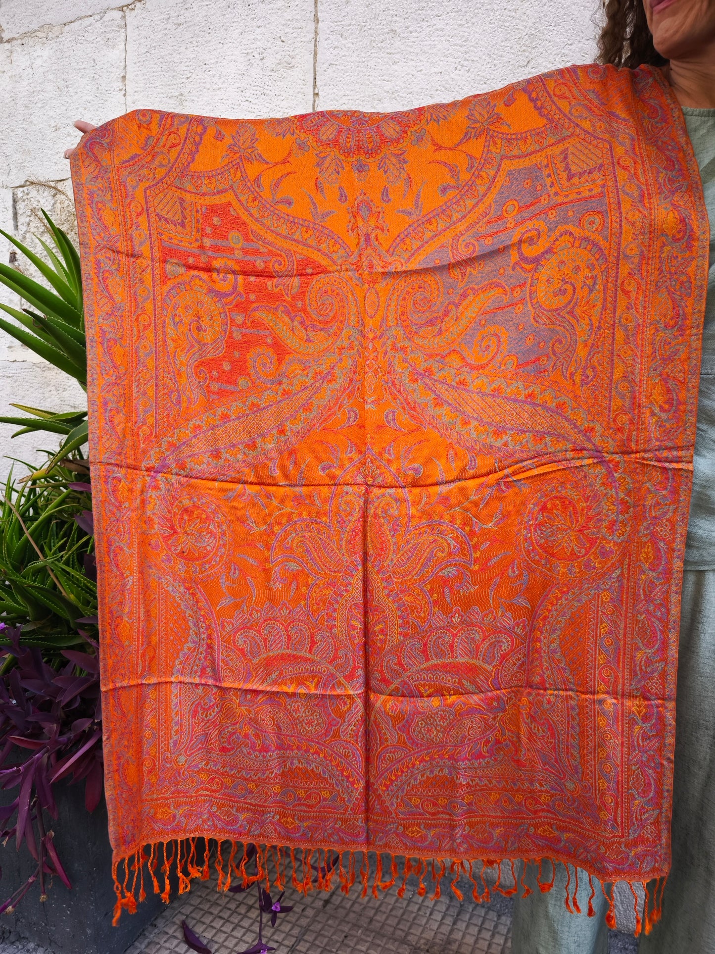 Pashmina Foulard Sciarpa Seta 100% India cm 195X75 22S