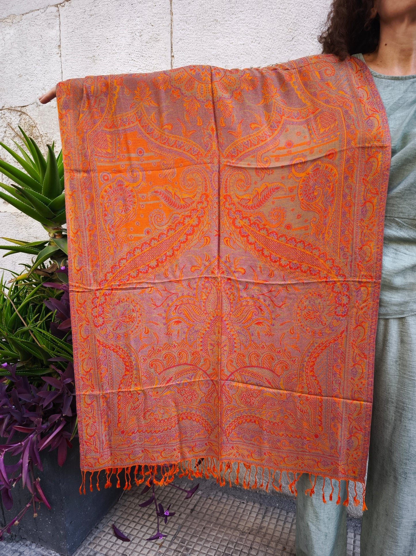 Pashmina Foulard Sciarpa Seta 100% India cm 195X75 22S