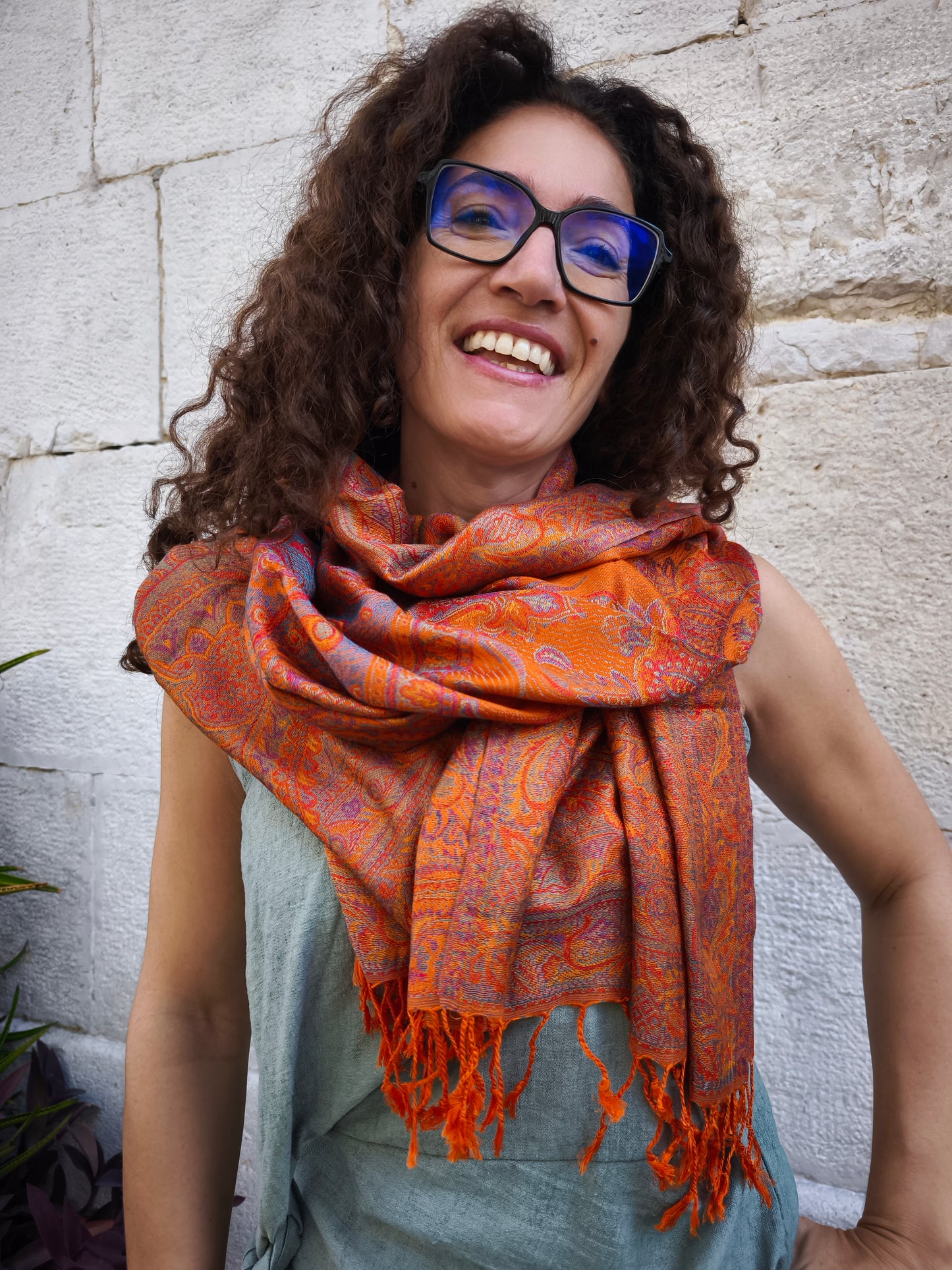 Pashmina Foulard Sciarpa Seta 100% India cm 195X75 22S