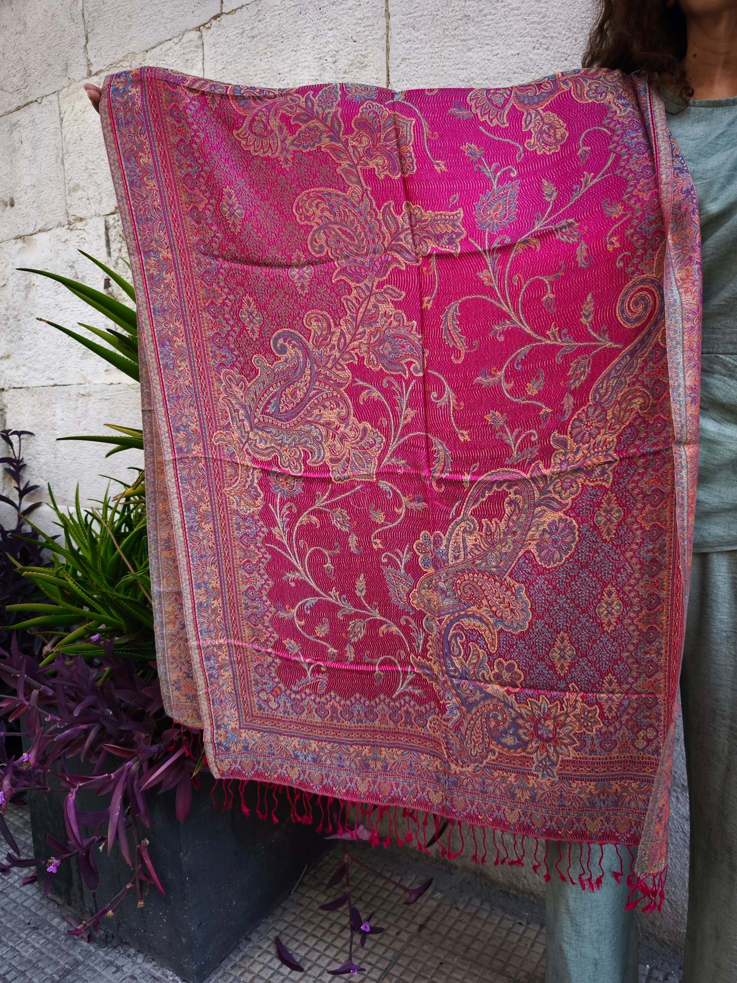 Pashmina Foulard Sciarpa Seta 100% India cm 195X75 23S